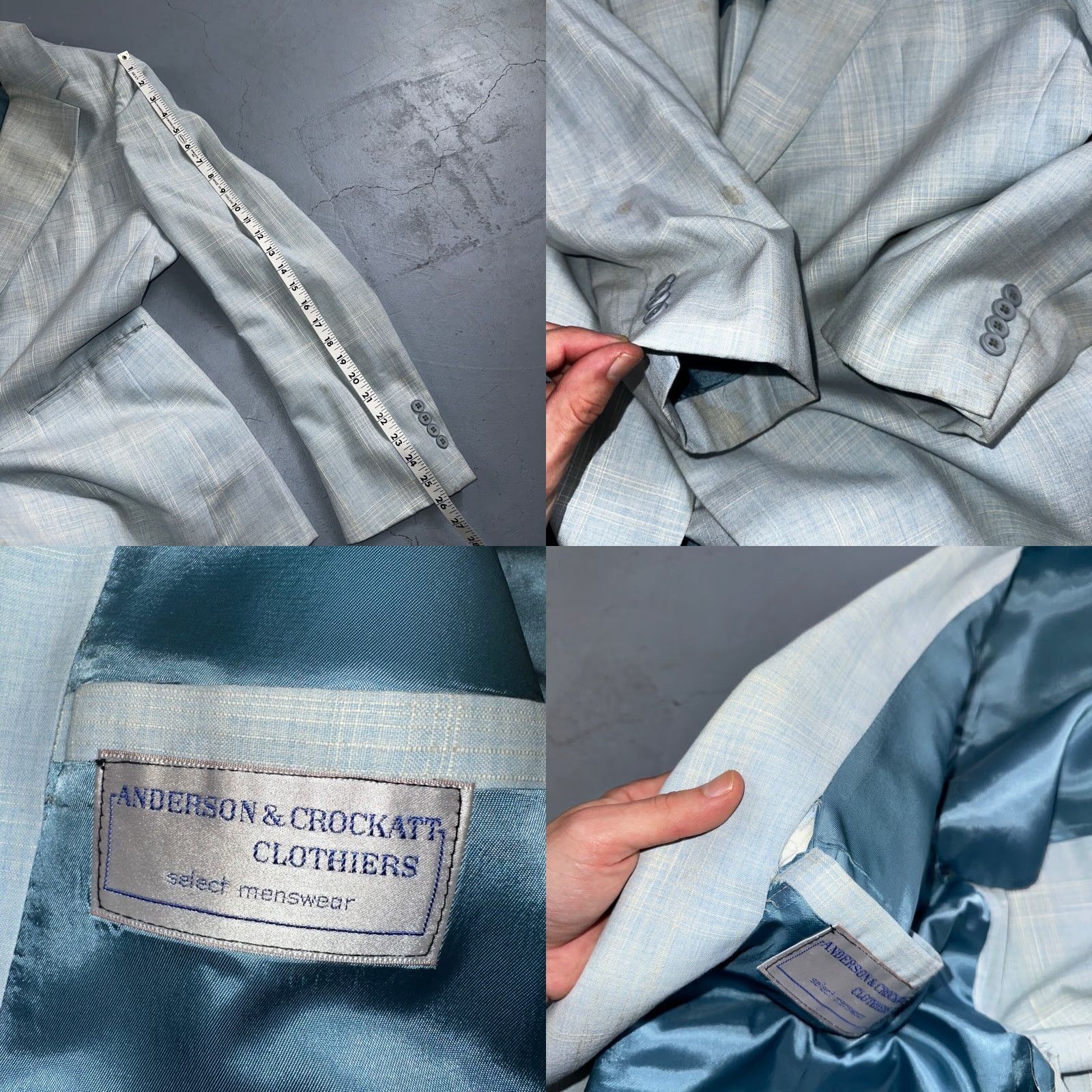 Vintage VTG Mens 3 PC Suit Jacket Coat Pants Vest Plaid Rockabilly 70s 44 Blue Size 44R - 8 Thumbnail