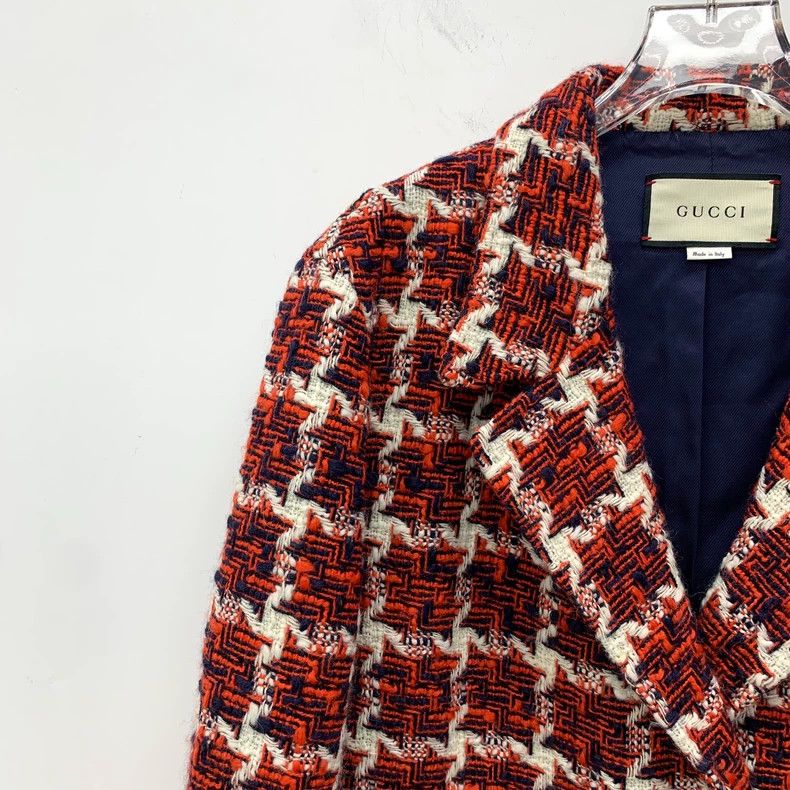 Gucci Gucci Red plaid wool lapel double-breasted woven tweed jack Size S / US 4 / IT 40 - 3 Thumbnail