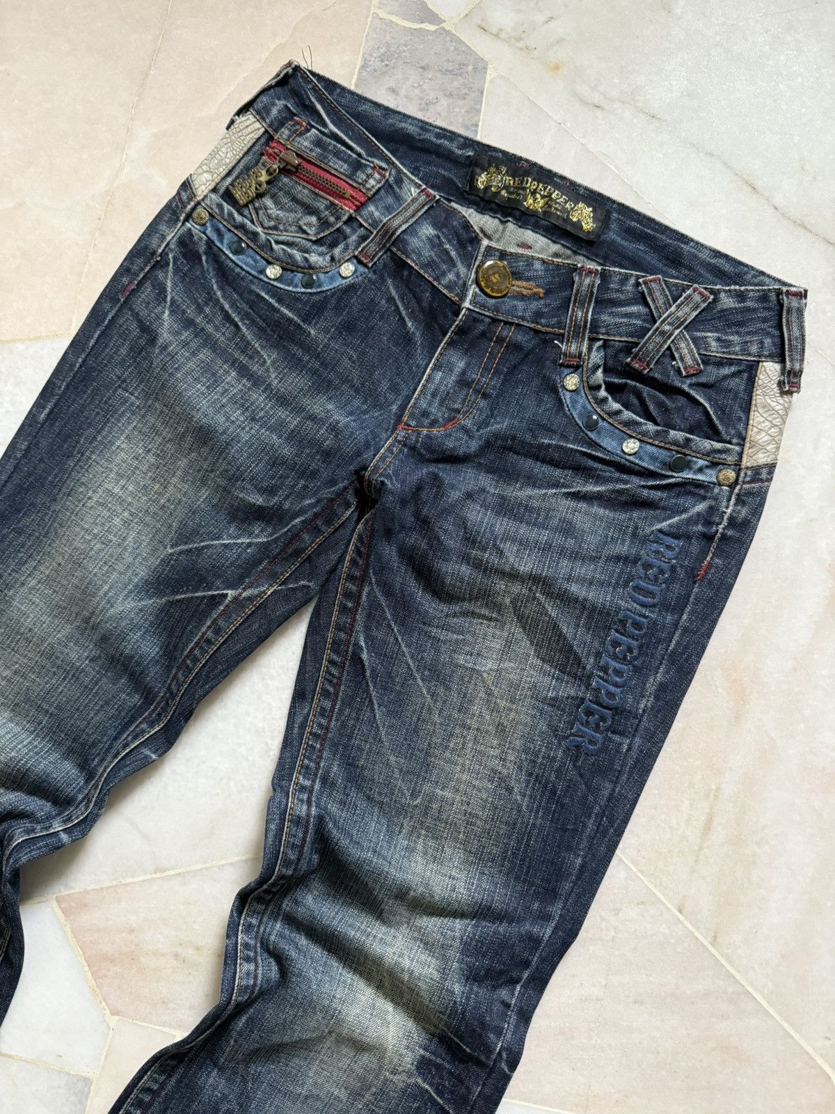 If Six Was Nine 2000s Red peppers Flare pants Size US 29 - 3 Thumbnail