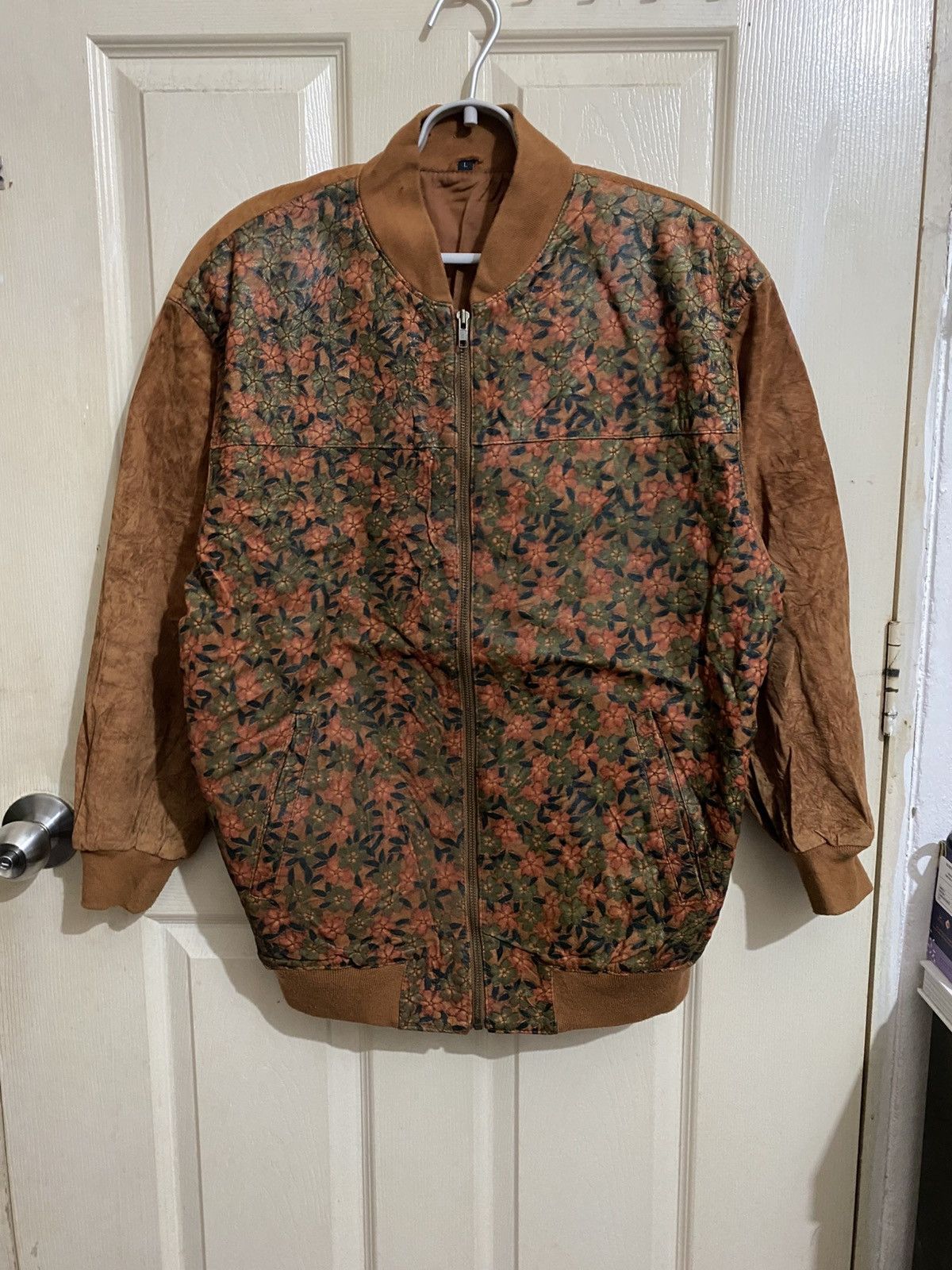 Vintage Vintage Floral Bomber Jacket – Brown Faux Suede Sleeves Size US L / EU 52-54 / 3 - 3 Thumbnail