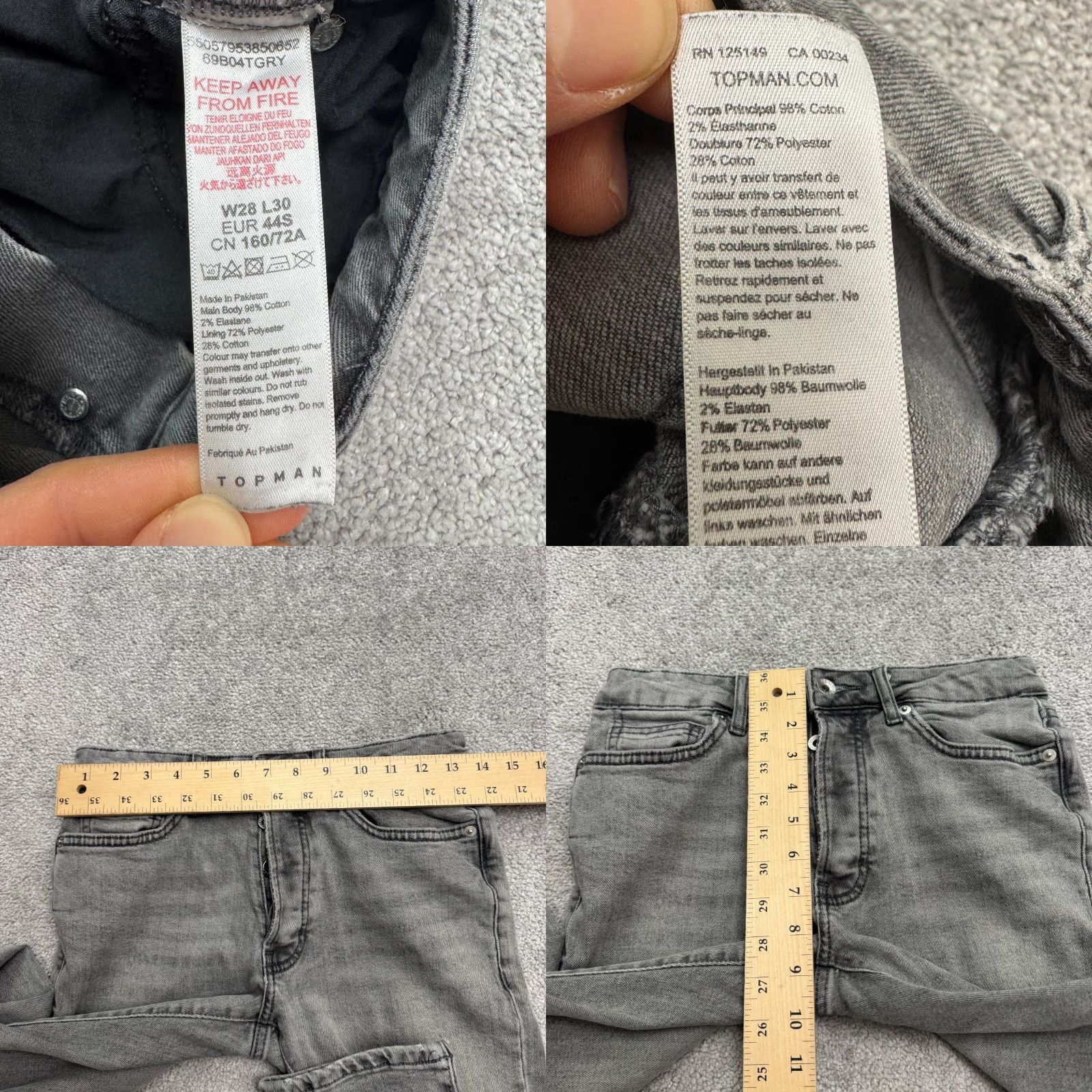 Topman Topman Jeans Mens Slim Fit Button Fly Denim 28x30 Gray Cotton Stretch Casual Size US 28 / EU 44 - 8 Thumbnail