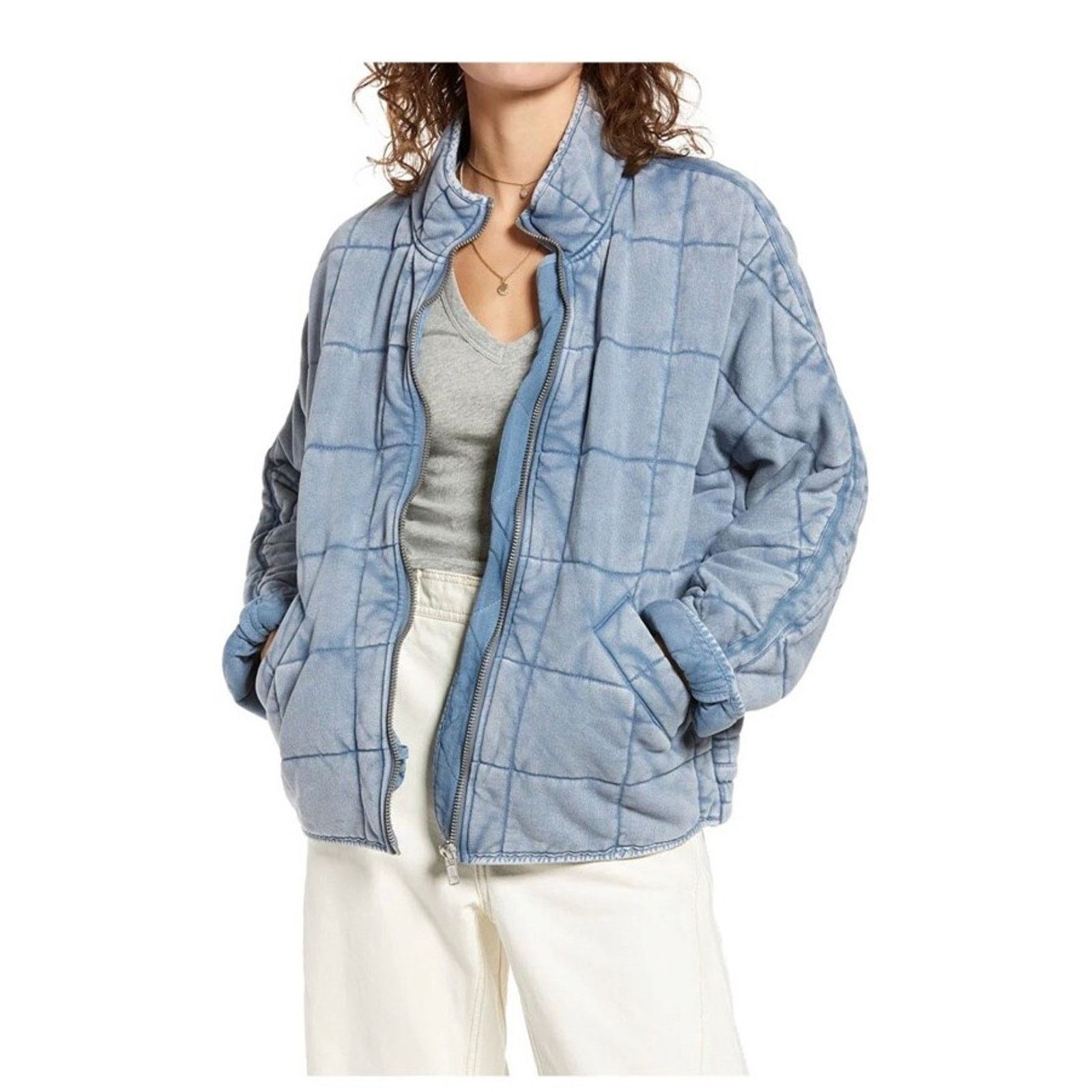 Free People Free People Dolman Quilt Jacket In Wavy Water Size L A002070 Size L / US 10 / IT 46 - 3 Thumbnail