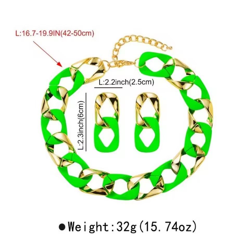 Other Fluorescent Color Acrylic Choker Necklace And Earrings Size ONE SIZE - 2 Thumbnail