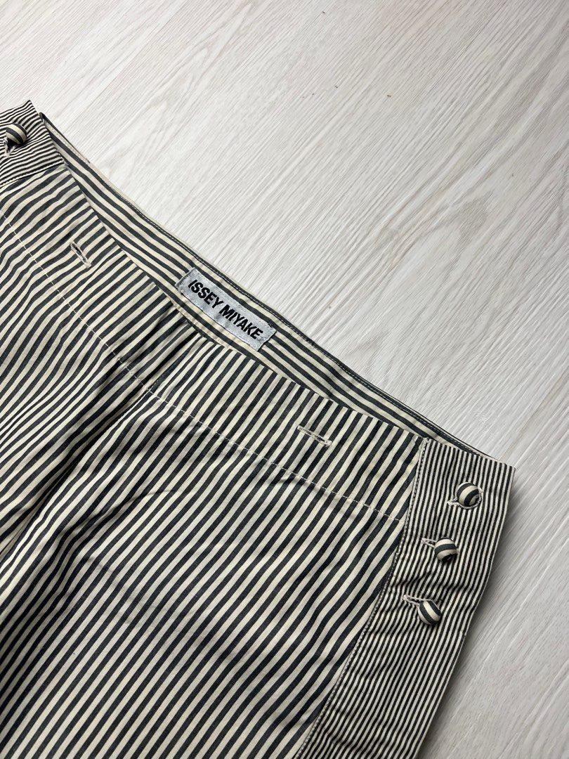 Issey Miyake × Japanese Brand × Pleats Please Issey Miyake RARE! Issey Miyake Side-Snap Striped Trousers Size 29" - 8 Thumbnail