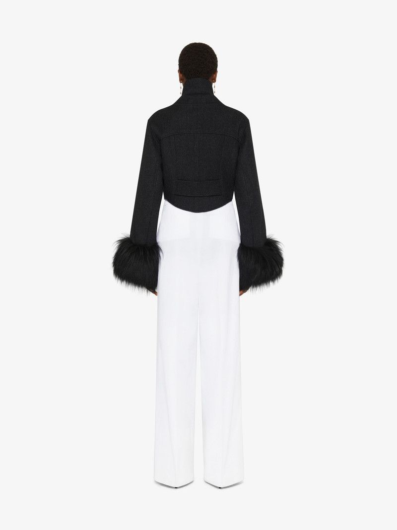Givenchy o1w1db10326 Cropped Jacket Shearling Cuffs in Black Size M / US 6-8 / IT 42-44 - 4 Thumbnail