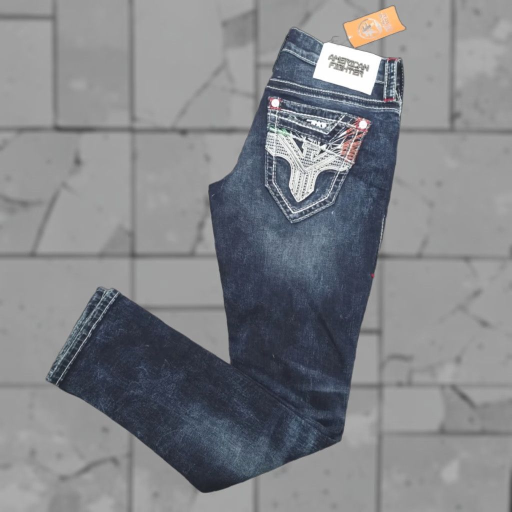 Vintage VINTAGE American Fighter Jeans Slim Men's 28x32 Distressed Denim 5-Pocket Buckle Eagle Colton 90s Mens Jeans Size US 28 / EU 44 - 1 Thumbnail