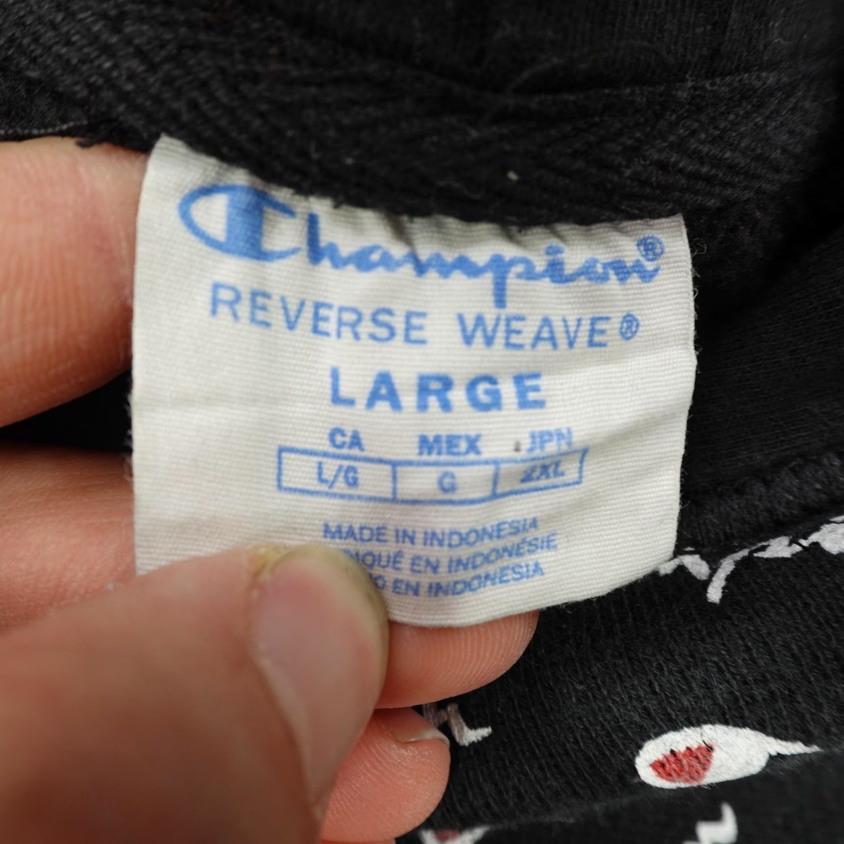 Champion Champion Hoodie L Black Reverse Weave All Over Print AOP Pullover Sweatshirt Men Large Graphic Print Hooded with Pockets Size US L / EU 52-54 / 3 - 7 Thumbnail