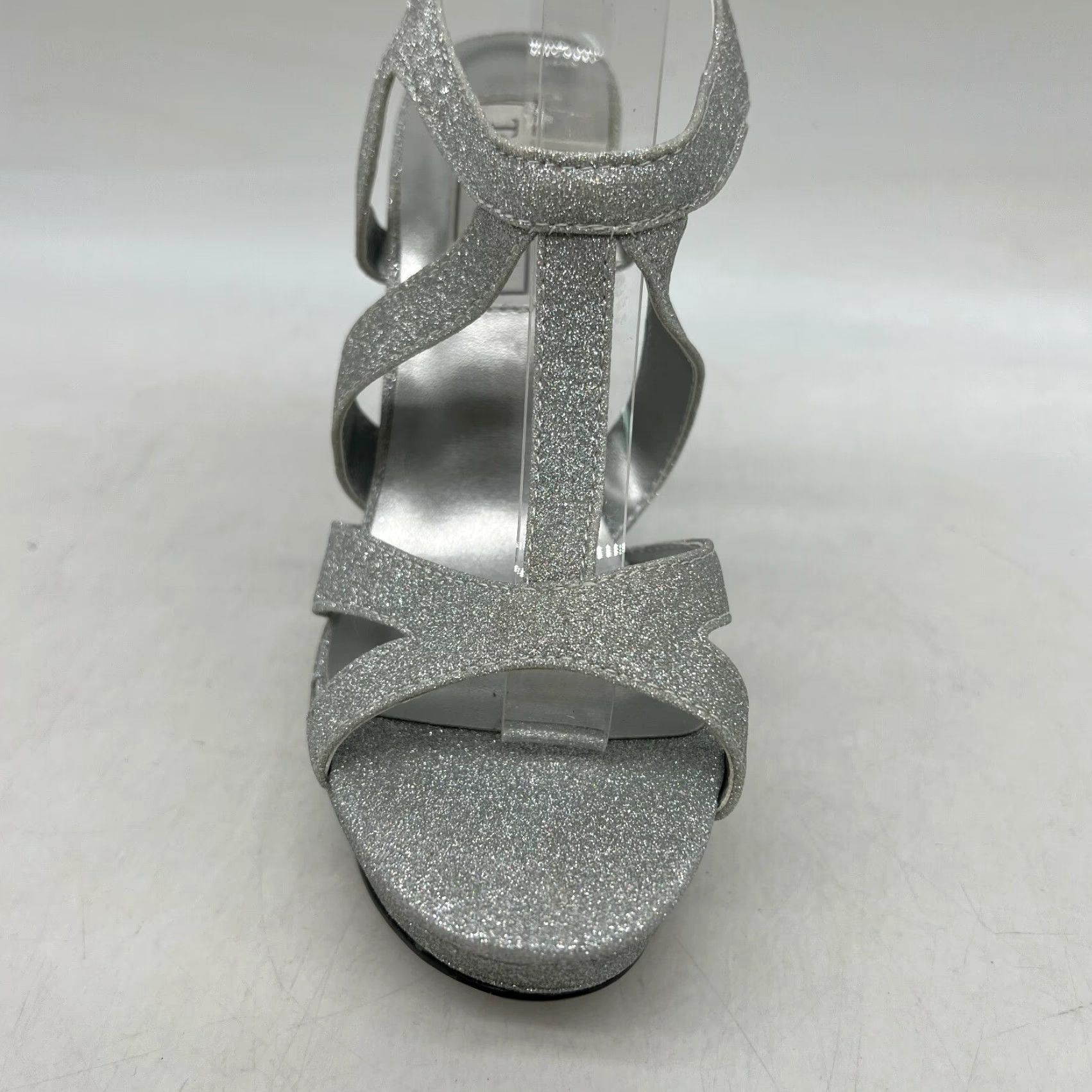Vintage Touch Ups Queenie Womens Platform Sandals Size 7.5M Silver Glitter Peep Toe Stiletto Heels Party/Cocktail Size US 8 / IT 38 - 2 Thumbnail