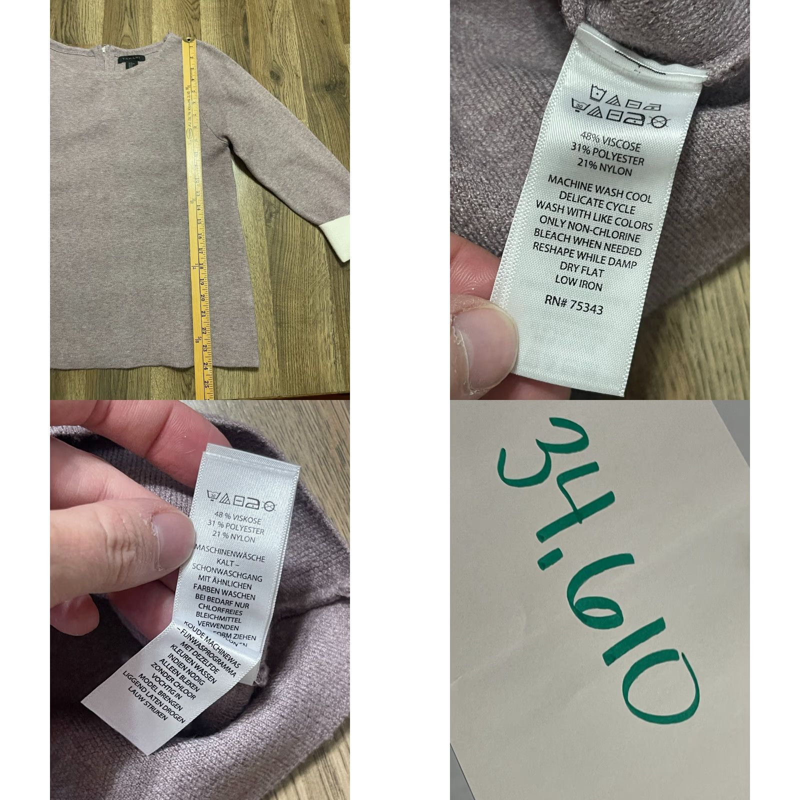 Vintage Tahari Sweater, Women's Size XL, Purple, 3/4 Sleeve, Back Zip, Pullover, Regular, Casual, Fall, Spring, Summer, Women Size XL / US 12-14 / IT 48-50 - 8 Thumbnail