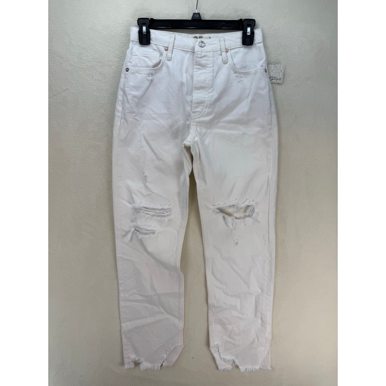 Free People FREE PEOPLE WOMEN'S 25 TAPERED BAGGY BOYFRIEND CHALK WHITE Size 25" / US 0 / IT 36 - 1 Thumbnail