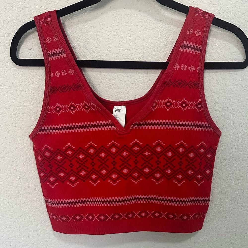 Fabletics Fabletics Cloud V-Neck Crop Tank Nordic Fairisle Red Large Size L / US 10 / IT 46 - 4 Thumbnail