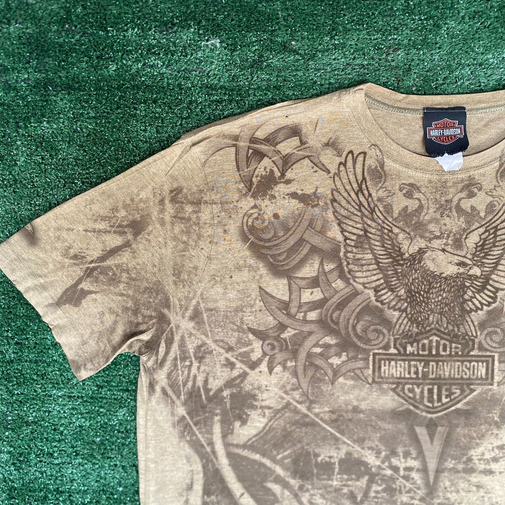 Harley Davidson Vintage Y2K Harley Davidson Shirt Biker Logo AOP Tan Tee Size US XL / EU 56 / 4 - 2 Thumbnail