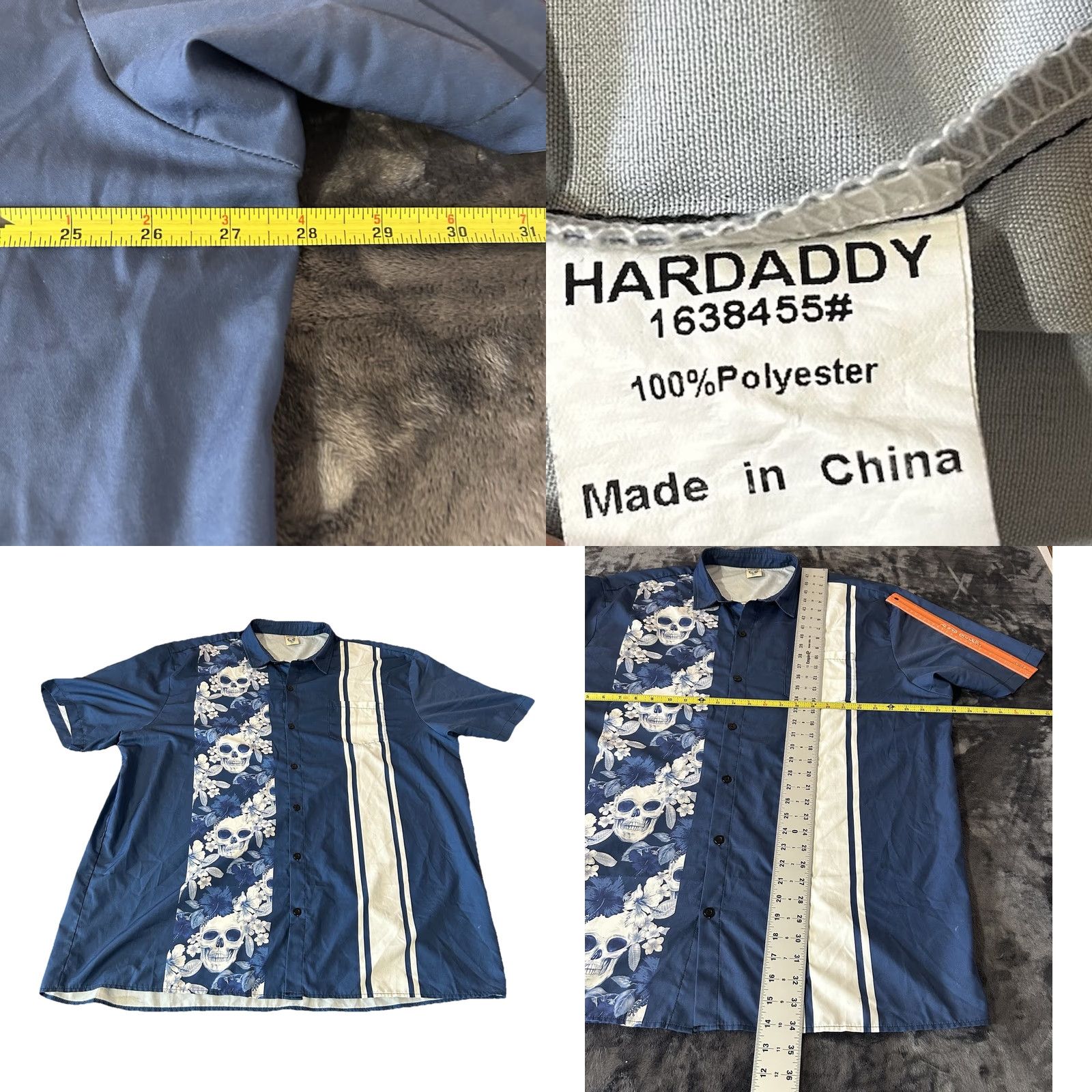 All Blues Hardaddy Skulls Floral Button-Up Shirt Men 3XL Tall Blue White Short Sleeves Size US XXL / EU 58 / 5 - 10 Thumbnail