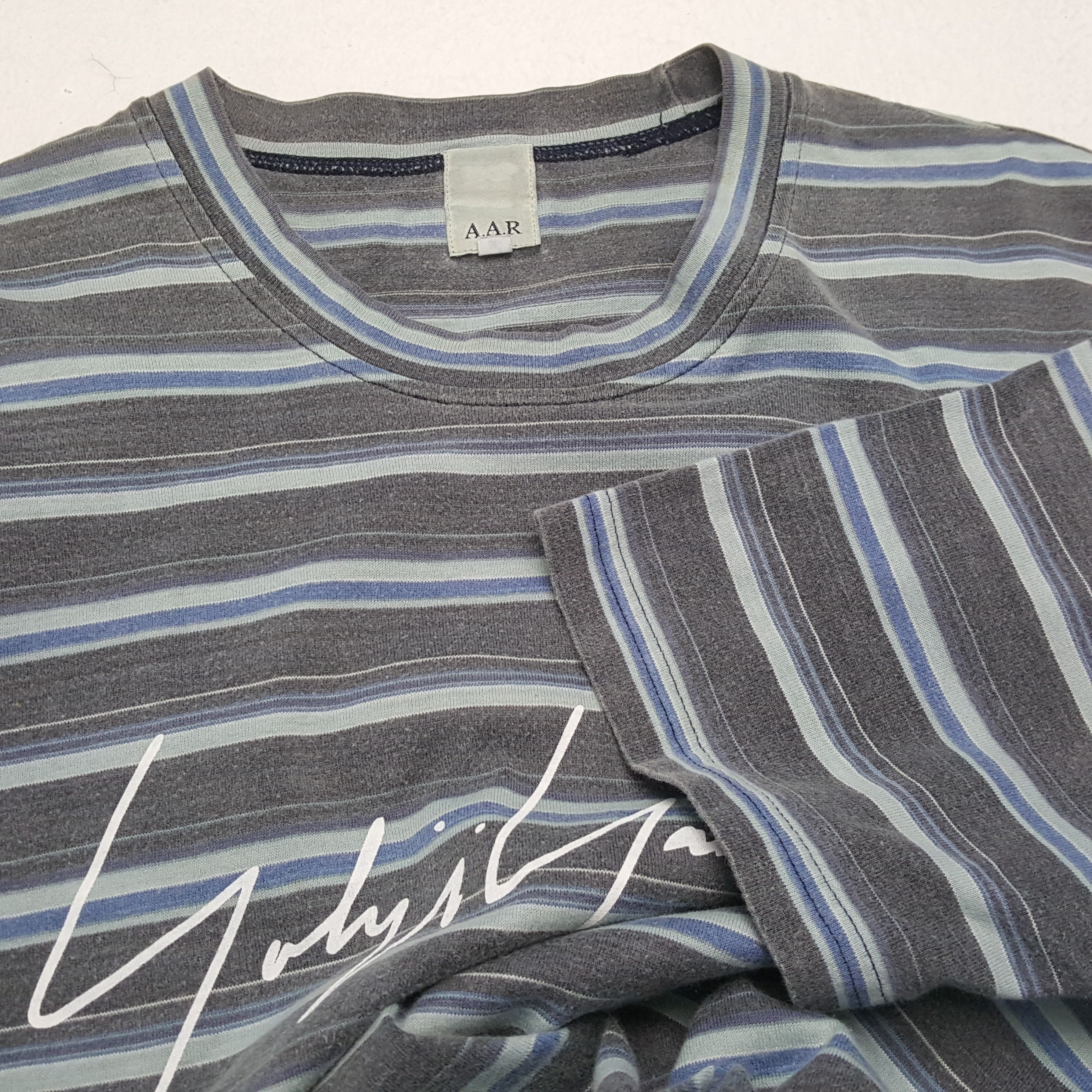 Japanese Brand × Vintage × Yohji Yamamoto AAR YOHJI YAMAMOTO Designer Tshirt Stripes Design Custom Art Size US L / EU 52-54 / 3 - 7 Thumbnail