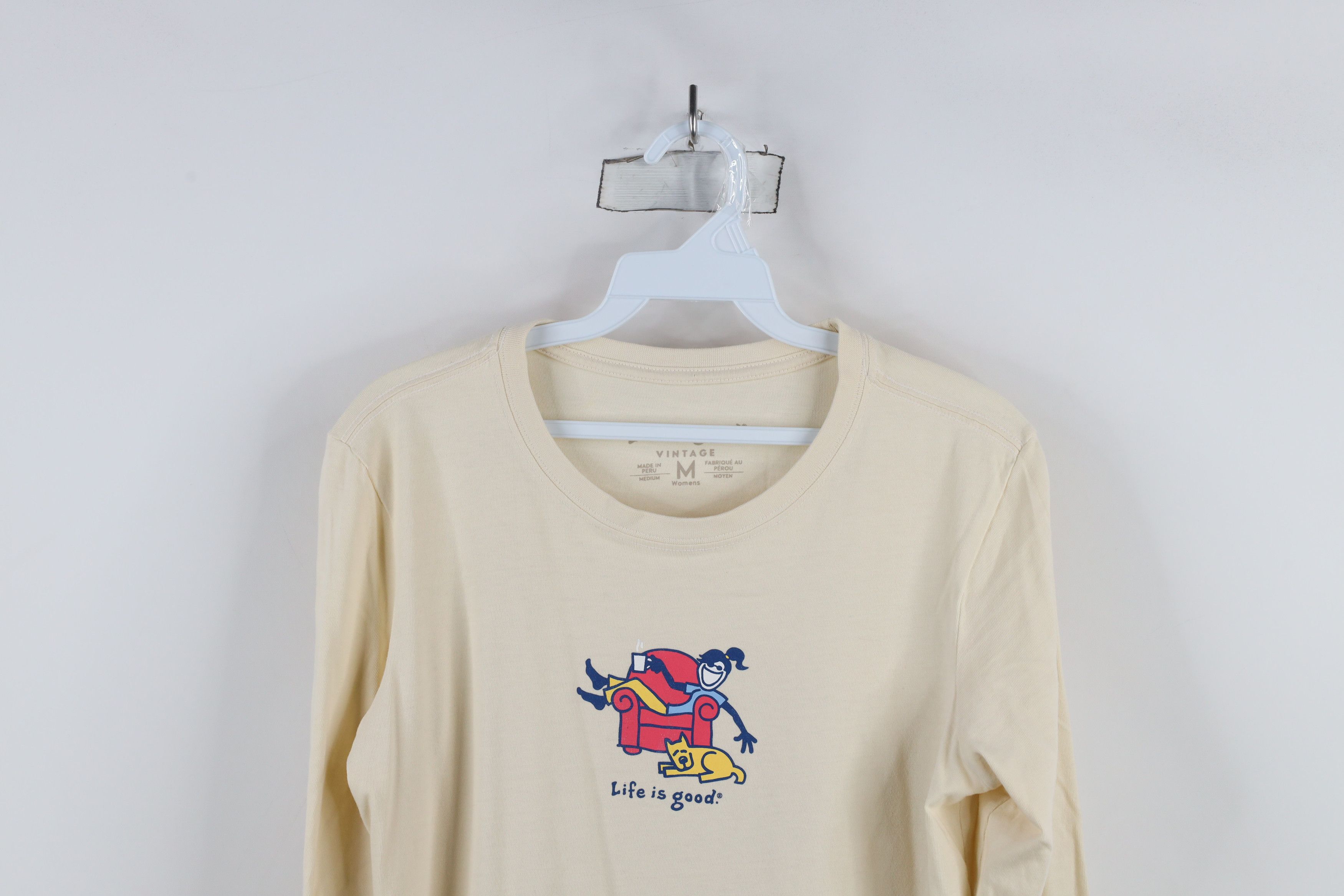 Life is Good × Vintage Vintage Life Is Good Dog Chair Long Sleeve T-Shirt Beige Size US M / EU 48-50 / 2 - 2 Thumbnail