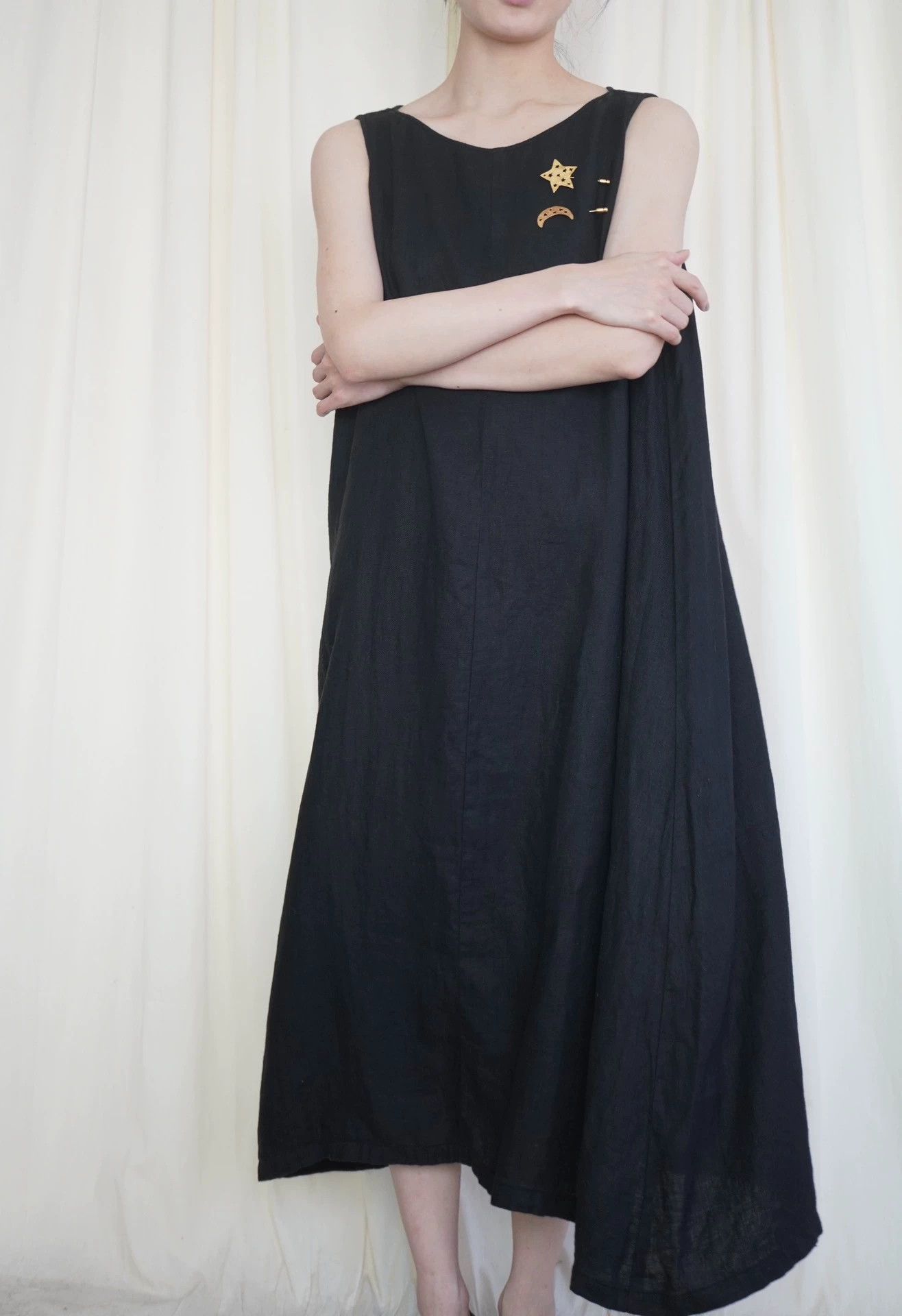 Other EvamEva 2000s Black Linen Vest Dress Japan 9/10 Free Size Size ONE SIZE - 3 Thumbnail