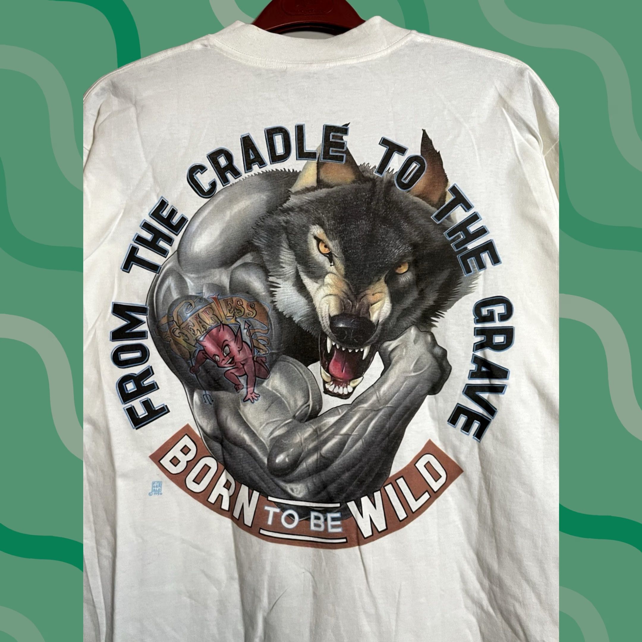 Vintage VINTAGE Oneita T-Shirt Wolf Crew Neck Short Sleeve XL White 90s Gym Bodybuilding All Seasons Regular Mens Size US XL / EU 56 / 4 - 1 Thumbnail