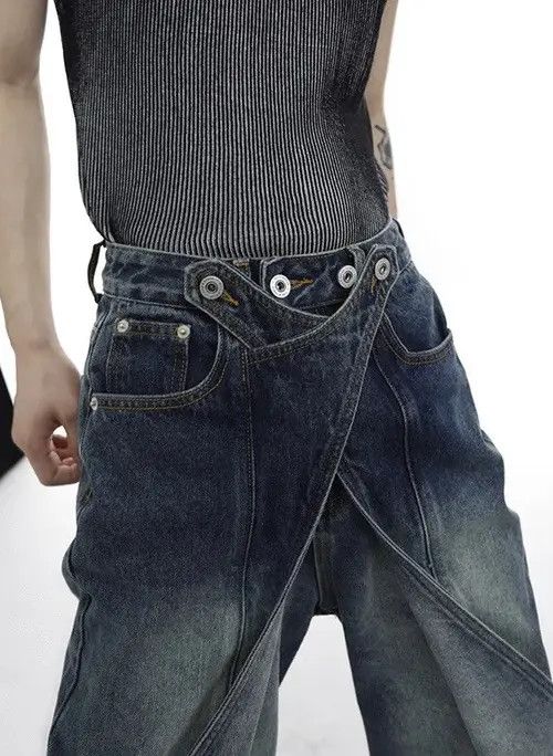 Japanese Brand Fujisaki x Mai Deconstruct Wide Leg Washed Jeans Pants y2k Size US 34 / EU 50 - 4 Thumbnail