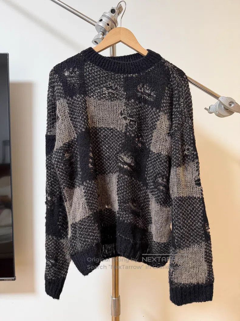 Our Legacy Our Legacy Black gray checkered damaged sweater Size US M / EU 48-50 / 2 - 1 Thumbnail