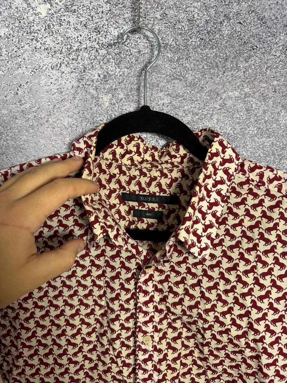 Gucci GUCCI Shirt Button Up Printed Monogram Horsebit Slim Fit Red Size US M / EU 48-50 / 2 - 6 Thumbnail