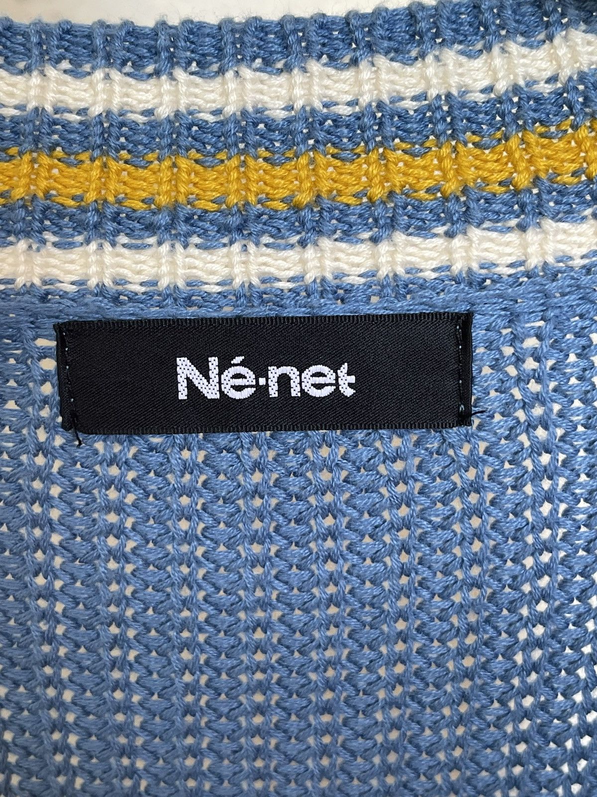 Ne-Net Ne Net Blue Cable Knit Cardigan Brown Bear Patch 2 Pockets Size ONE SIZE - 5 Thumbnail