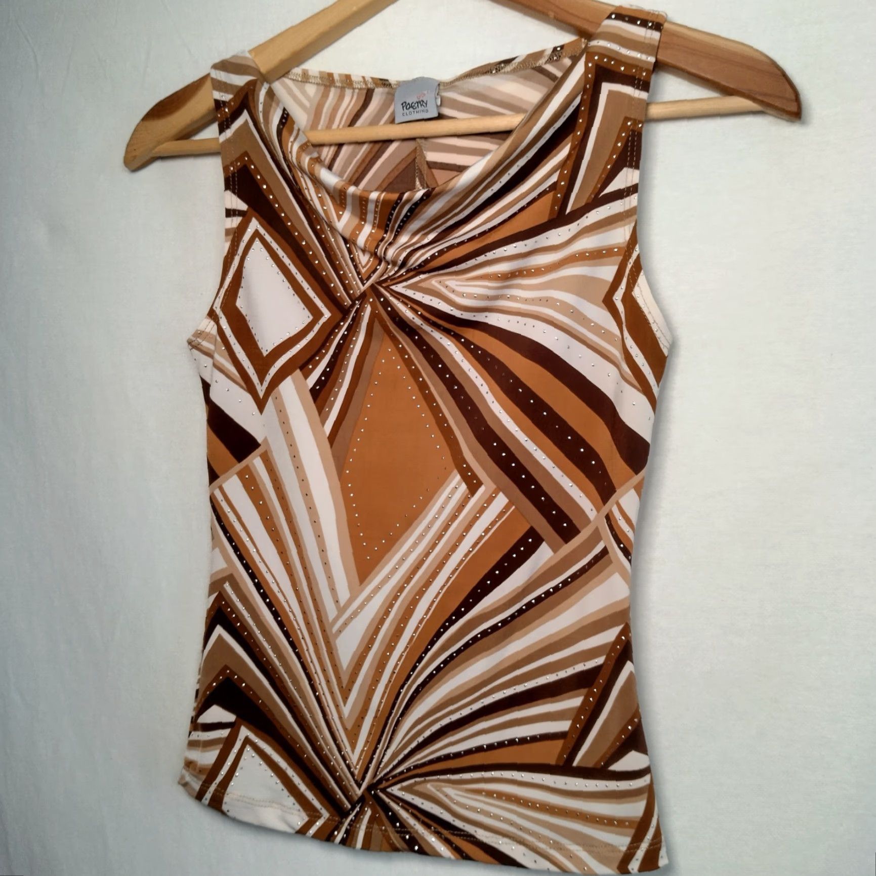 Vintage VINTAGE Poetry Clothing Sleeveless Top Shirt Junior Small Brown Geometric Stretch Cowl Neck Pullovers Casual USA Made Womens Ladies Size S / US 4 / IT 40 - 5 Thumbnail