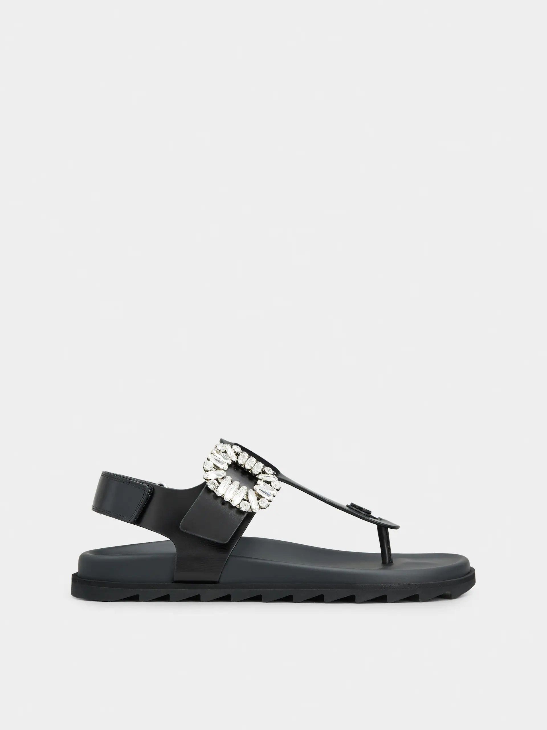 Roger Vivier o1s22i1n0824 Leather Slidy Viv' Flip Flop Sandals in Black Size US 10 / IT 40 - 1 Thumbnail