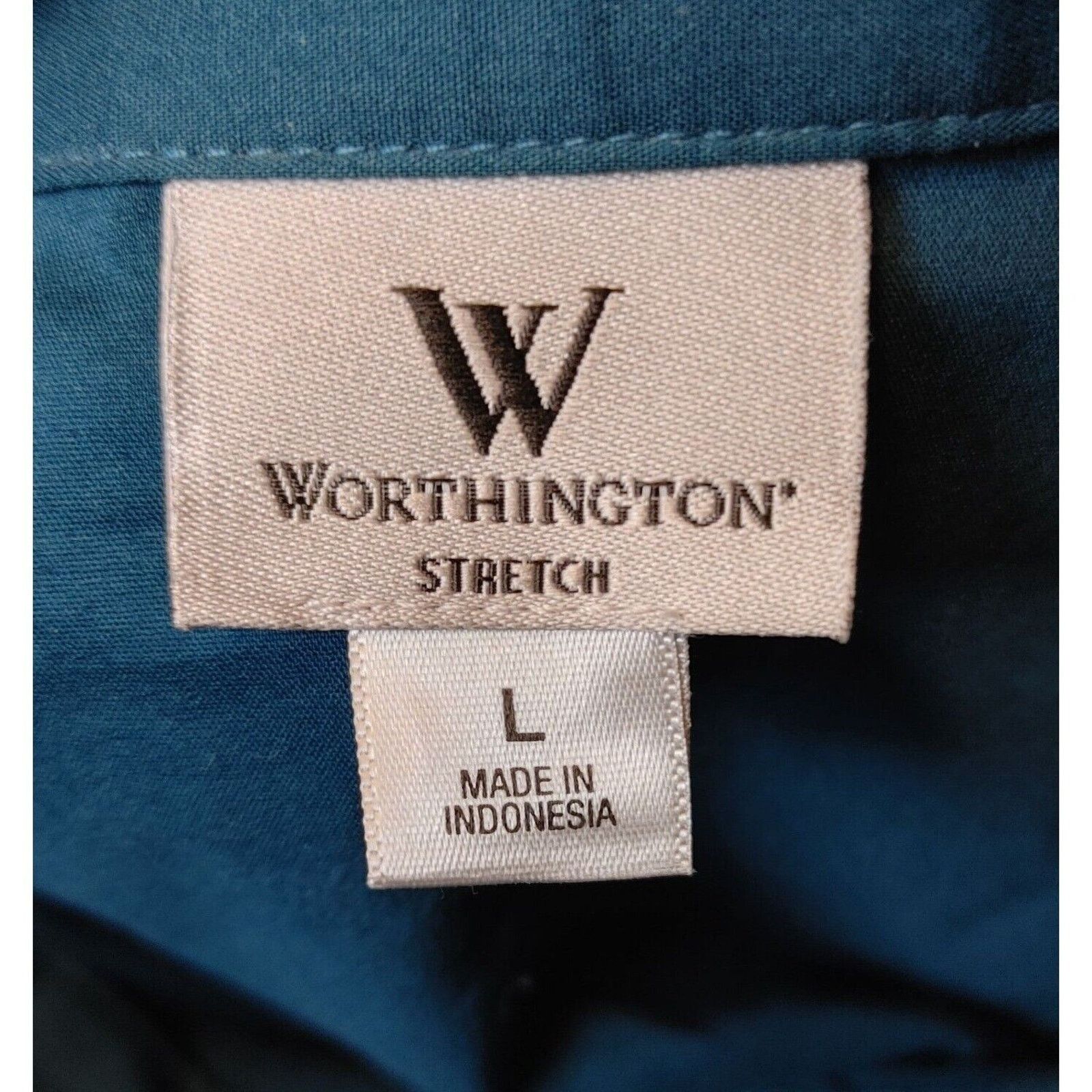 Worthington WORTHINGTON Womens L Blue Stretch Button Up Long Sleeve Dres Size L / US 10 / IT 46 - 3 Thumbnail
