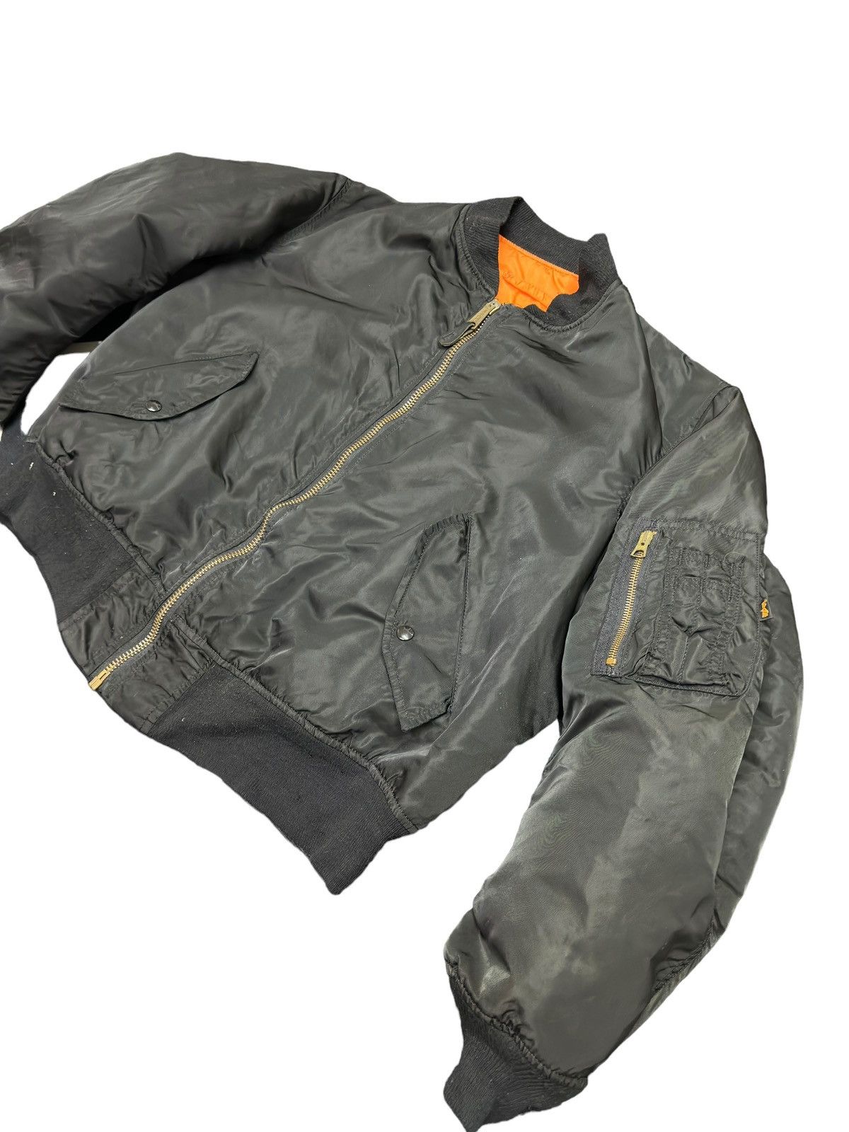Alpha Industries Vintage Alpha MA-1 Plain Black Bomber Jacket Size US XL / EU 56 / 4 - 2 Thumbnail