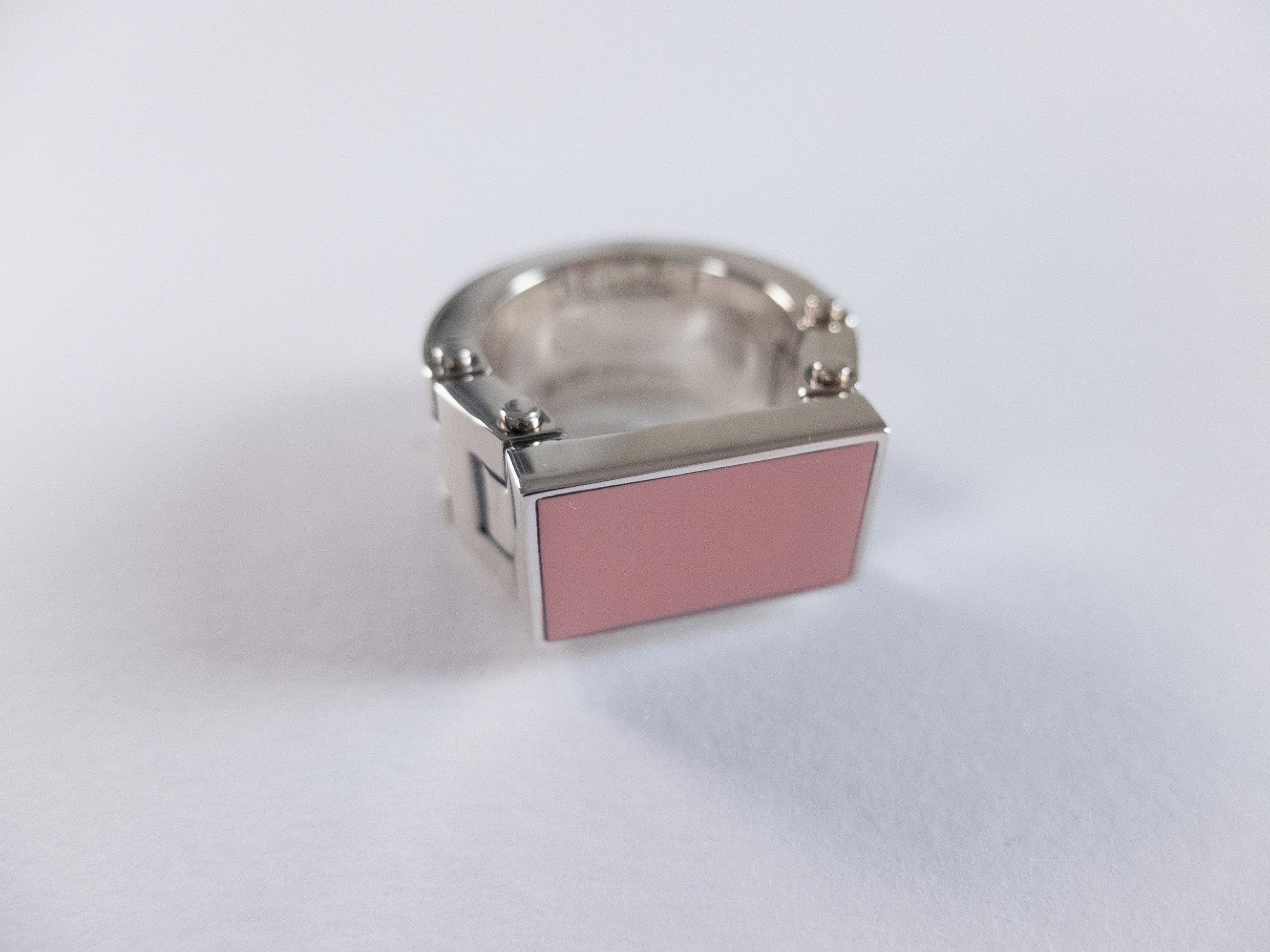 Bottega Veneta BOTTEGA VENETA Bolt pink enameled front silver ring 19 q Size ONE SIZE - 2 Thumbnail