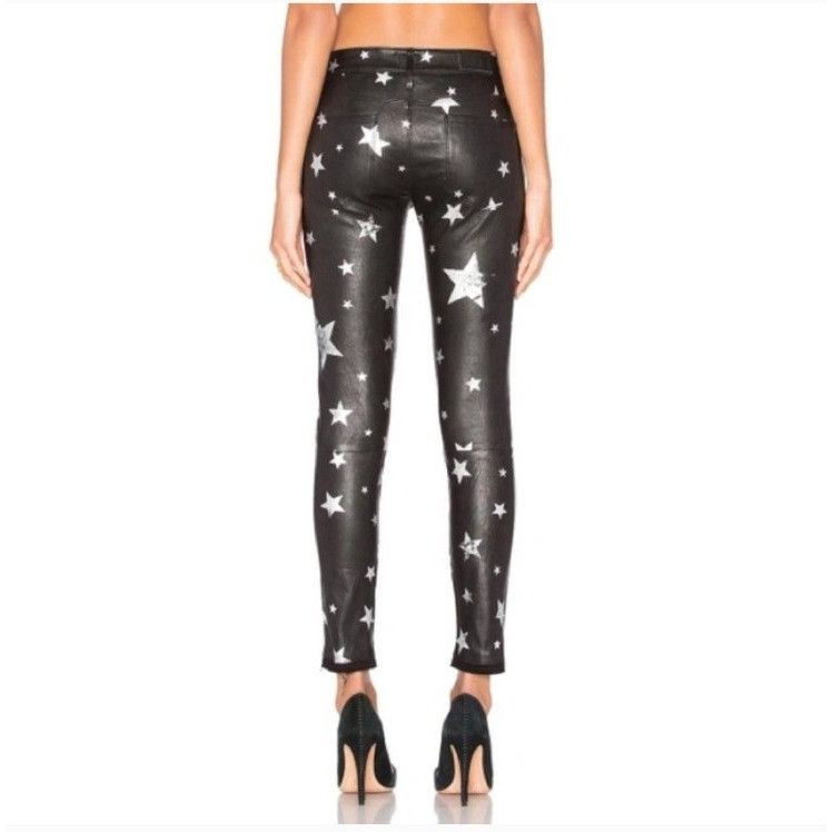 Rta RtA Prince Lambskin Leather Pants Star Print Skinny Stretch Size 24" / US 00 / IT 34 - 3 Thumbnail