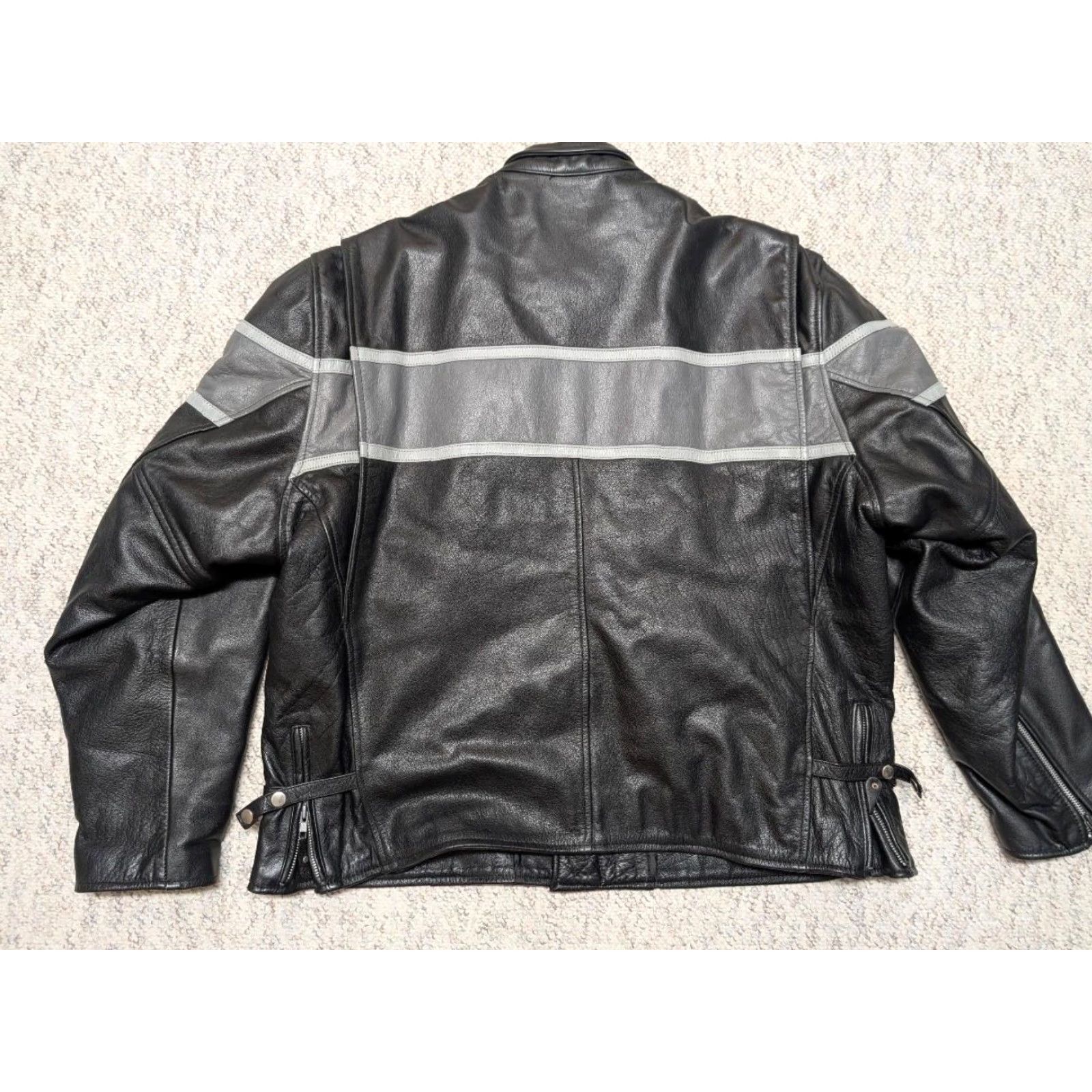 Vintage VINTAGE Hot Leathers motorcycle jacket 3XL Cafe-Racer Leather Jacket Mens Striped black gray 52 Cowhide 1990s Size US XXL / EU 58 / 5 - 2 Thumbnail