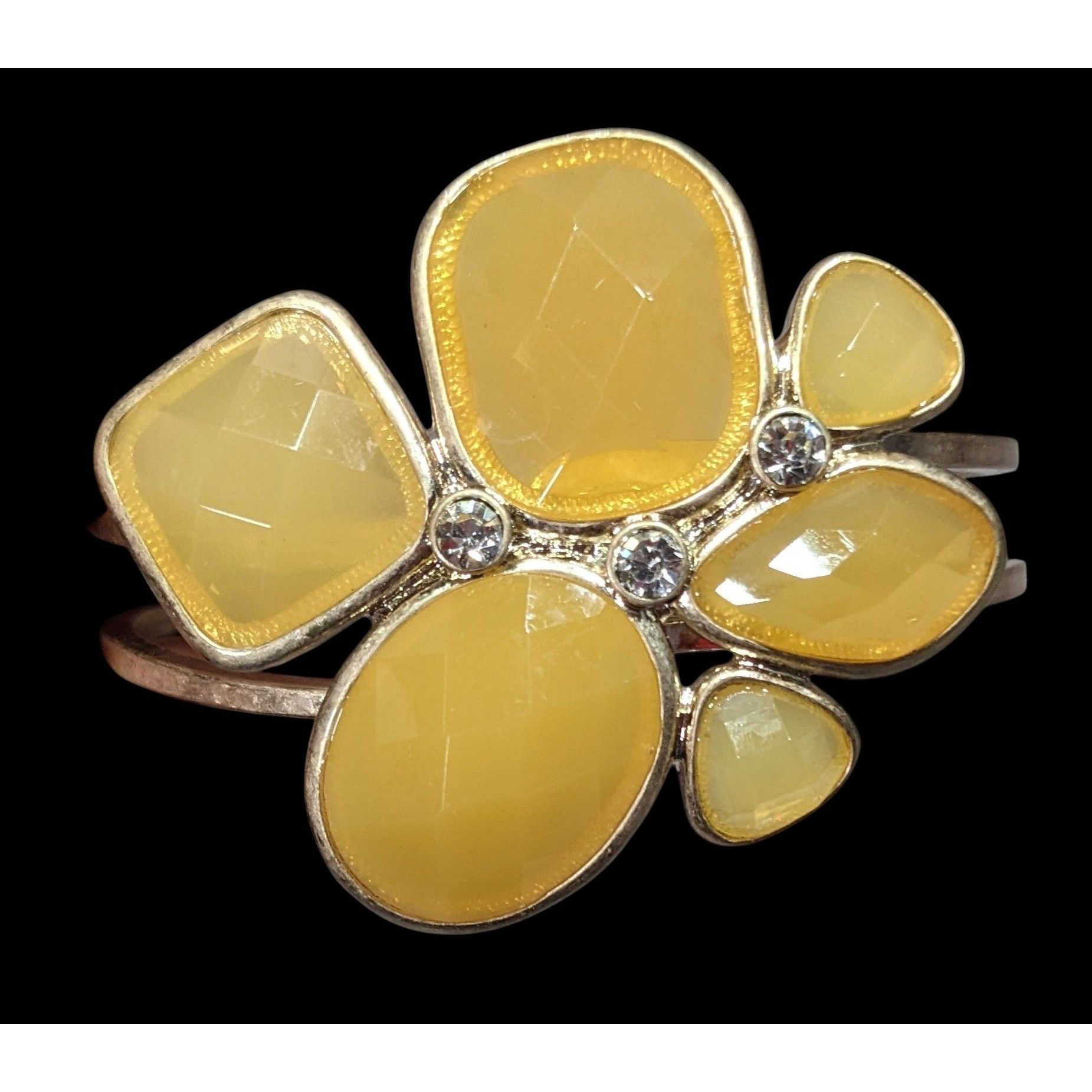 Other Chunky Retro Yellow Gemmed Gold-Tone Cuff Bracelet With Rhin Size ONE SIZE - 1 Thumbnail