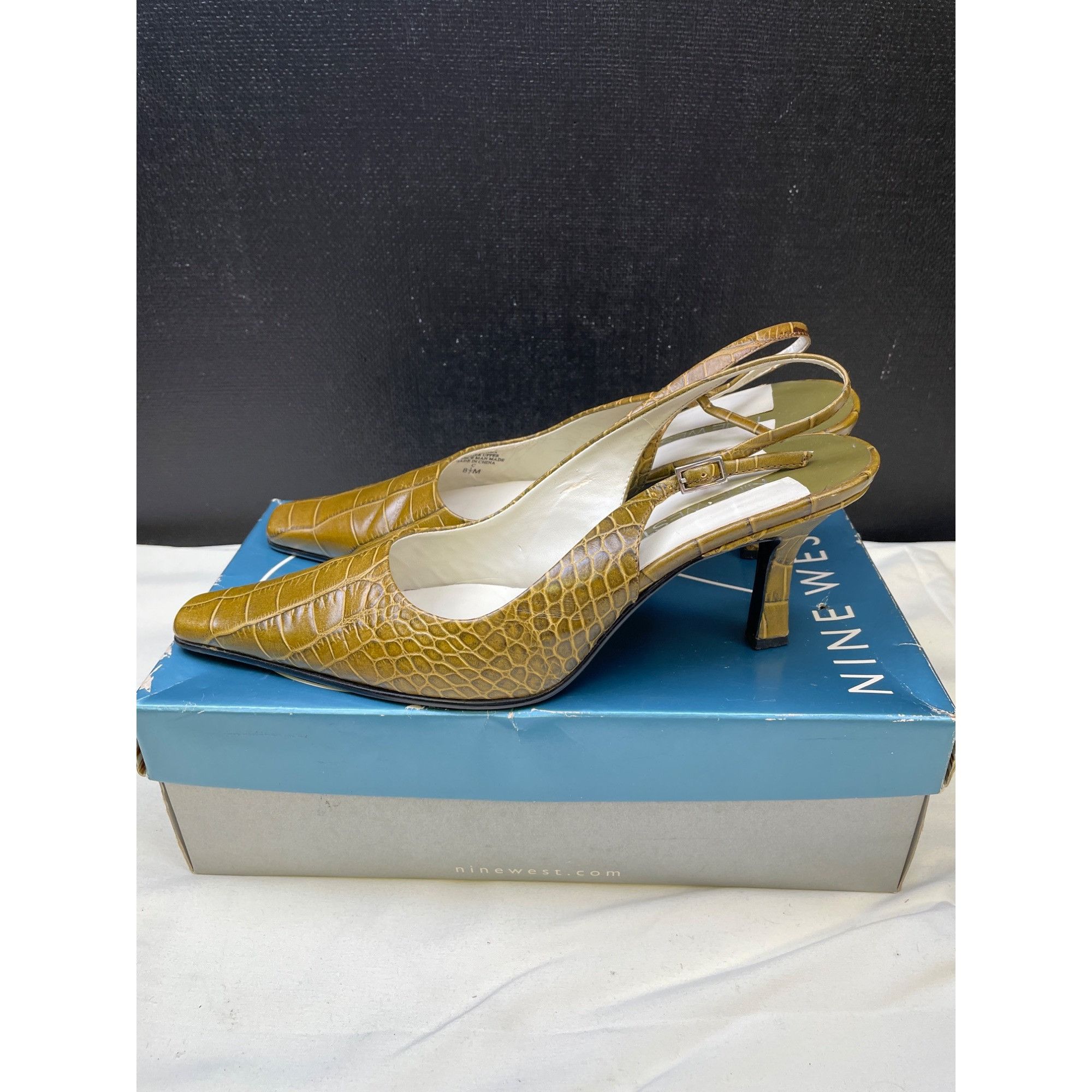 Nine West Nine West Womens LeatherGreen Croco Sling Back Shoes Pumps S Size US 8.5 / IT 38.5 - 3 Thumbnail