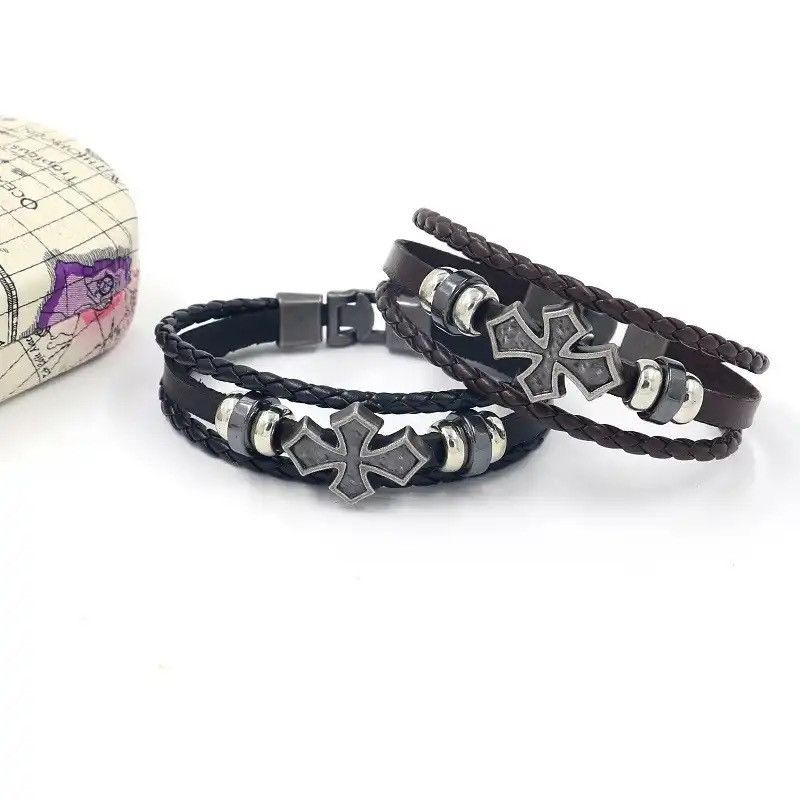 Jewelry × Vintage Vintage Multi-layer Leather Woven Cross Bracelet Size ONE SIZE - 4 Thumbnail