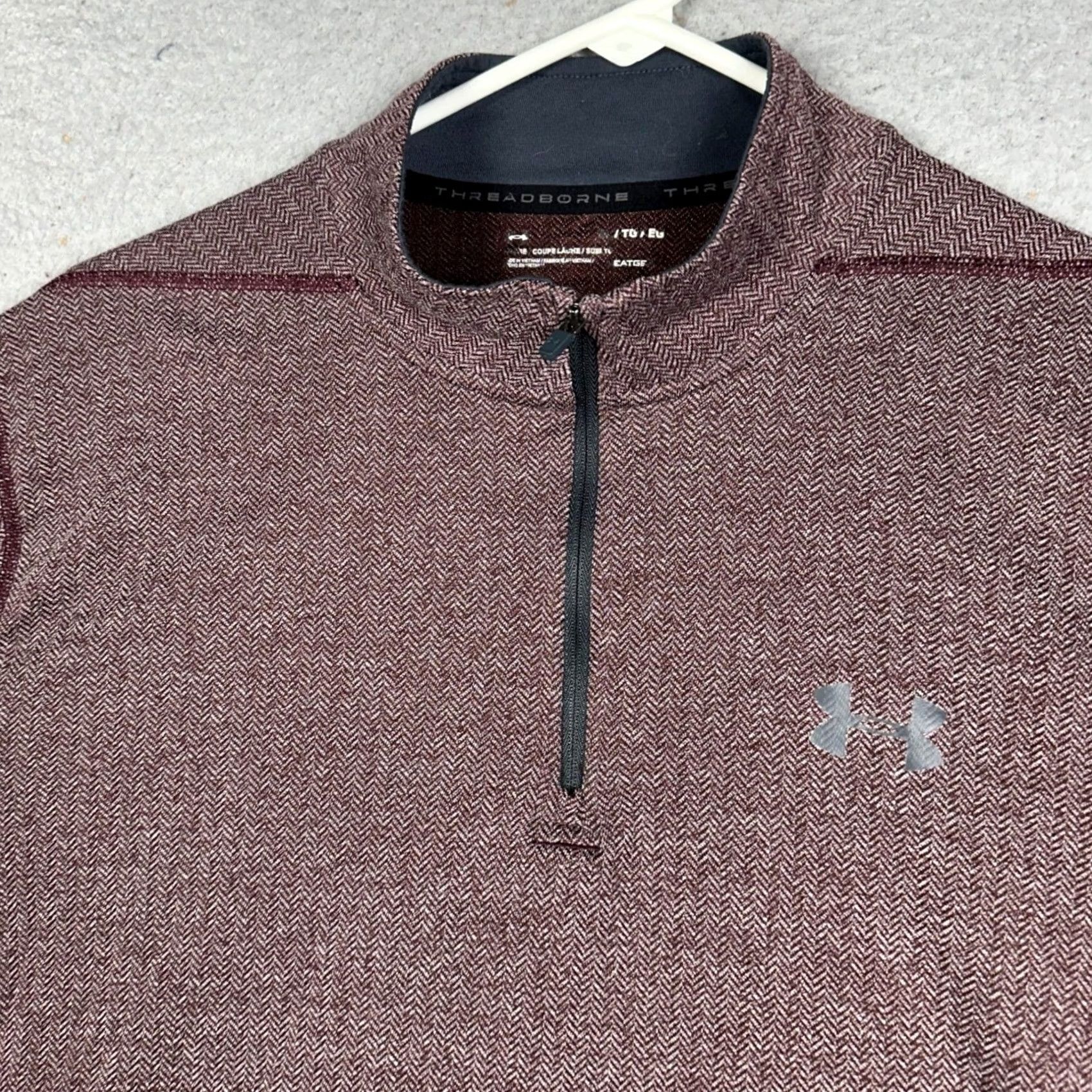 Under Armour Under Armour Threadborne Sweatshirt Mens XL Maroon Herringbone Quarter Zip Size US XL / EU 56 / 4 - 5 Thumbnail