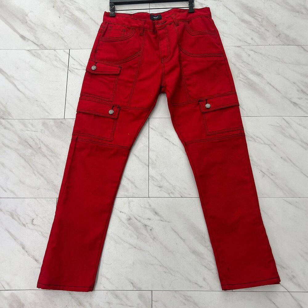 Designer AKINGS Kyle Snap Cargo Pants (Red - Size 36) Size US 36 / EU 52 - 1 Thumbnail