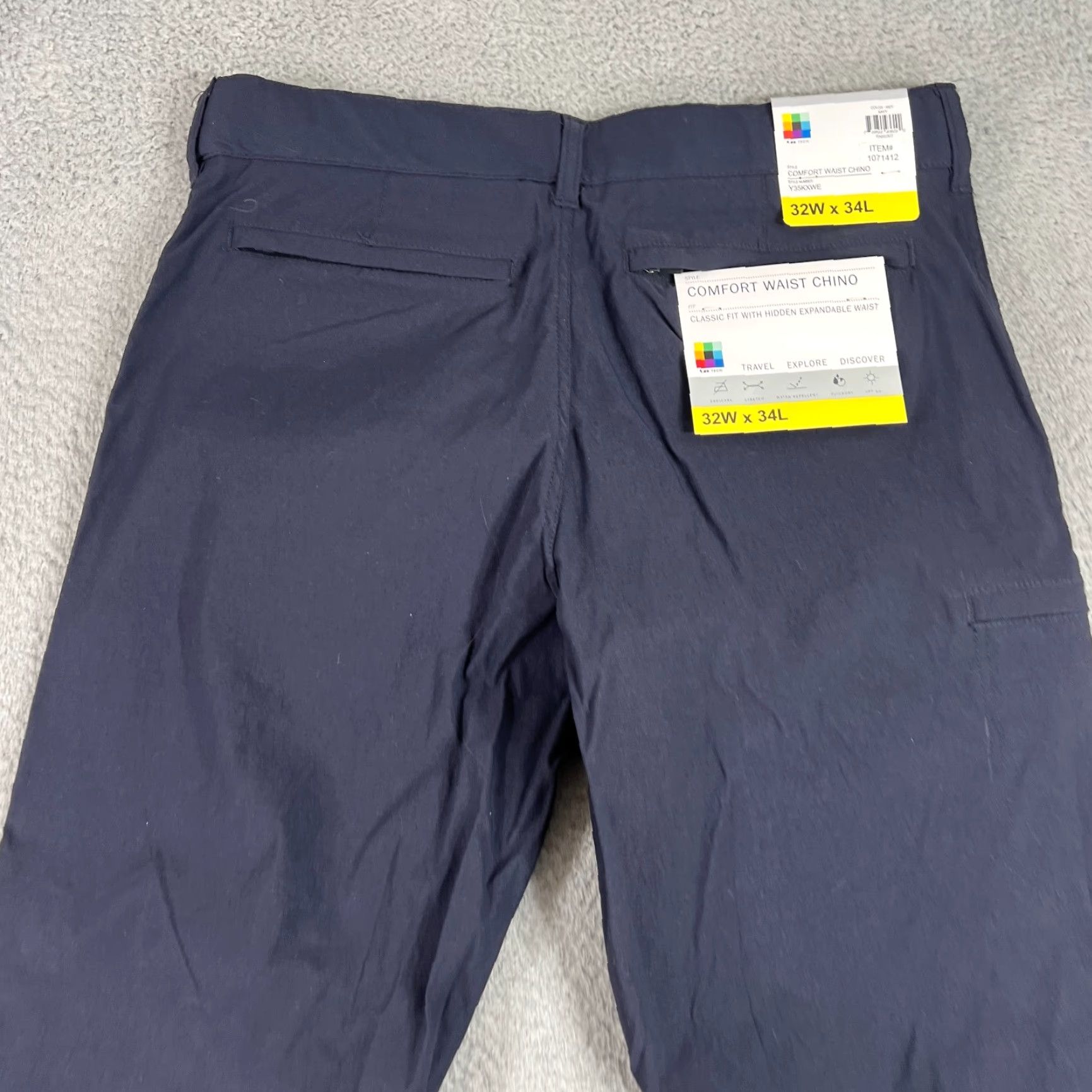 Vintage UB Tech Chino Pants Mens 32x34 Navy Adjustable Waist Stretch Quick Dry Water Resistant Pockets Classic Regular Straight 34 Inseam New with Tags Size US 32 / EU 48 - 5 Thumbnail