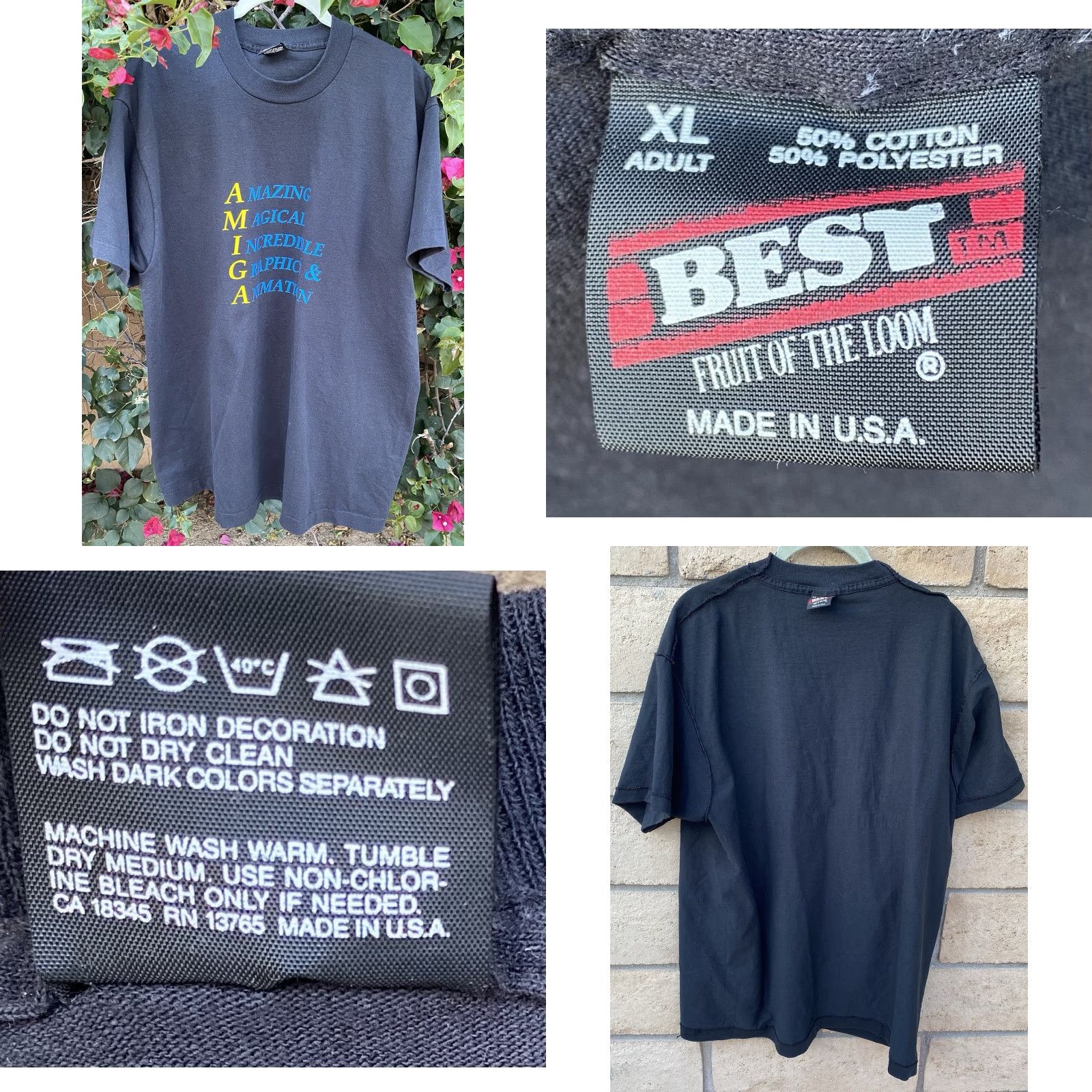 Fruit Of The Loom VINTAGE Amiga Computers Promo Graphic T-Shirt The Computer For The Creative Mind XL Black Unisex Cotton Blend Short Sleeve Size US XL / EU 56 / 4 - 8 Thumbnail