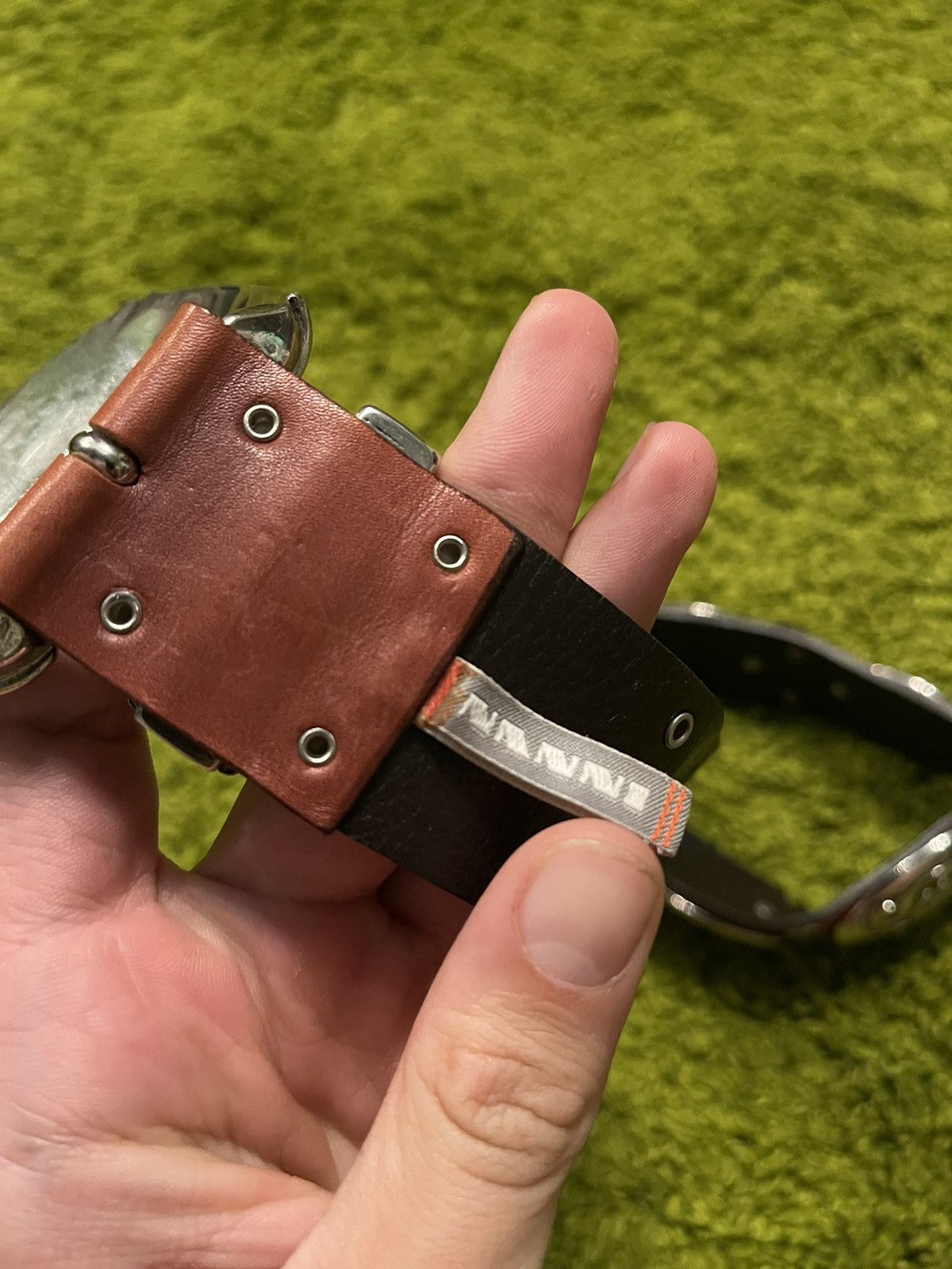 Cowboy Equipment × Genuine Leather × Vintage Nanni western cowboy style chrome plated leather belt Size 32 - 6 Thumbnail