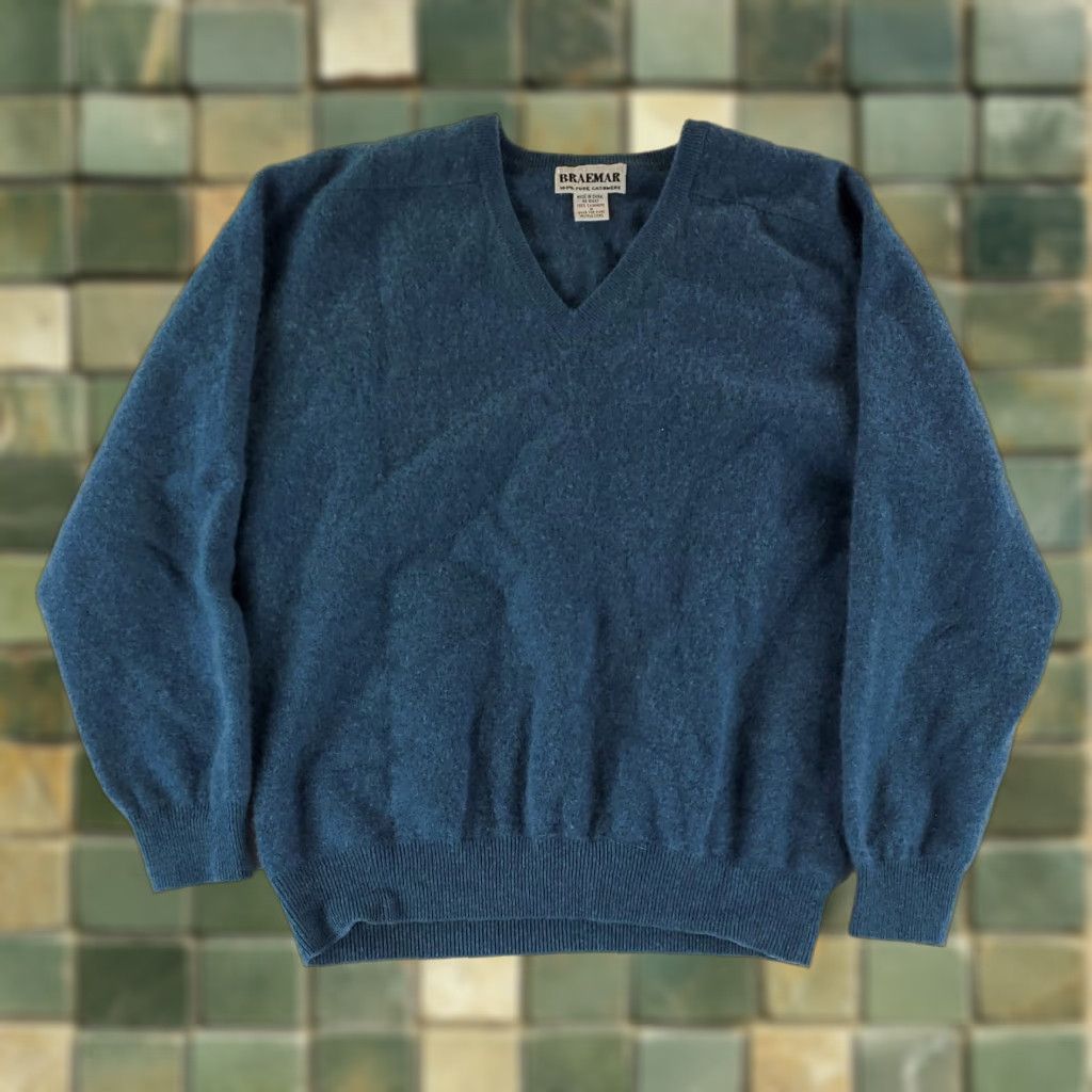 Vintage Braemar Sweater 100% Cashmere V Neck Blue Long Sleeve Mens M Size US M / EU 48-50 / 2 - 1 Thumbnail