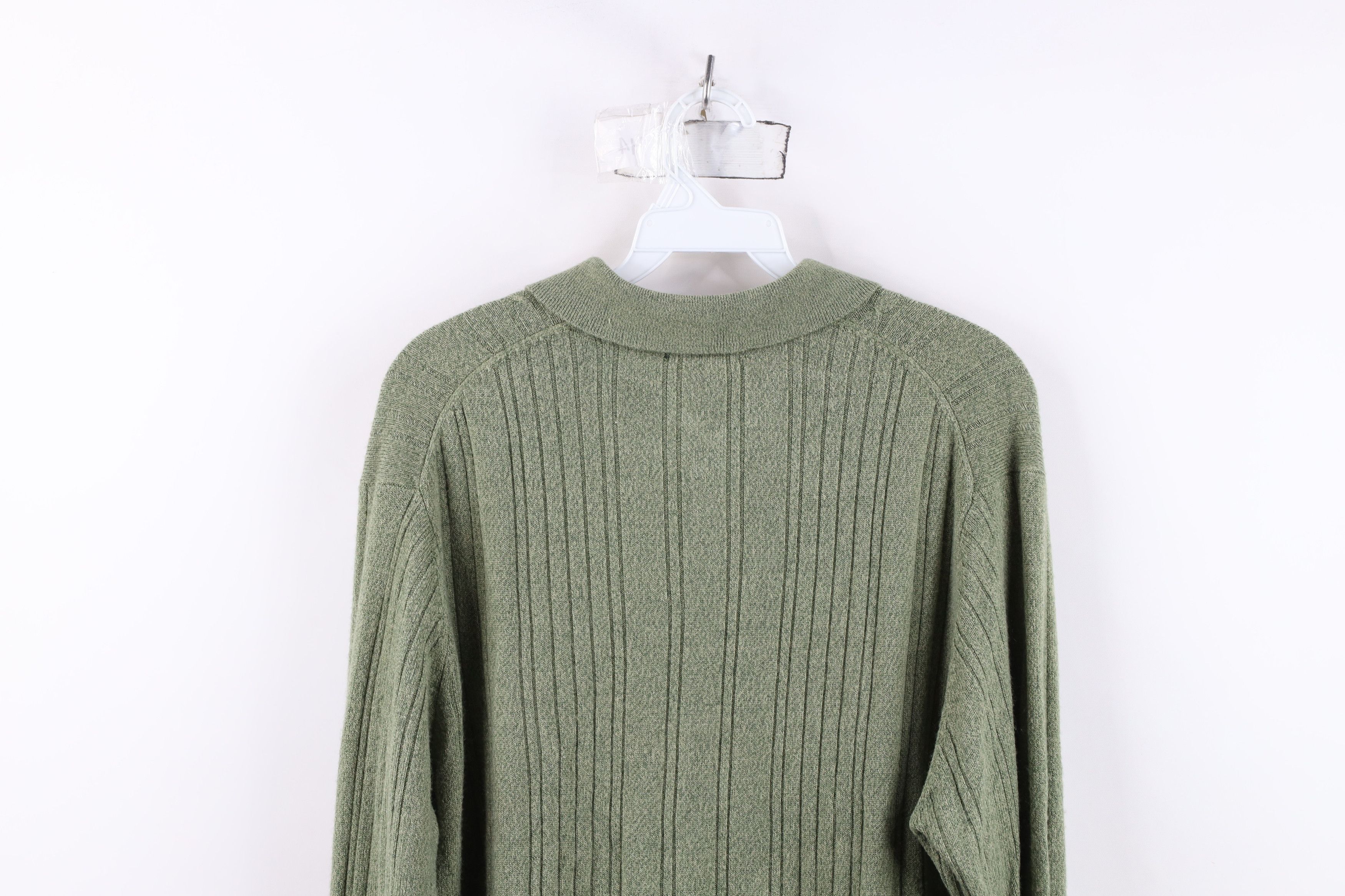 Vintage Vintage 90s Streetwear Cable Knit Collared Sweater Green Size US L / EU 52-54 / 3 - 11 Thumbnail