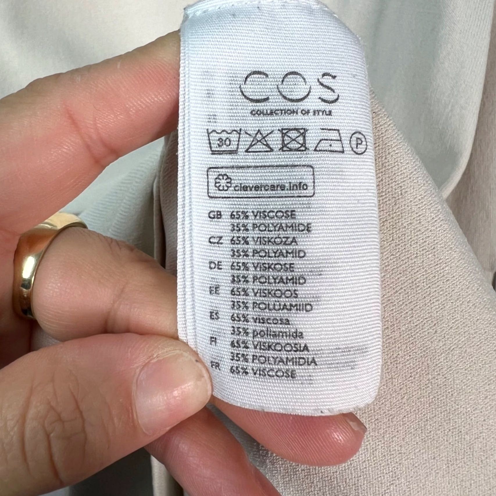 Cos COS Womens Shirt Adult Medium Beige 3/4 Sleeve Top Crew Neck Pleated Be l l Sleeve Knit Viscose Blend Regular Modern Classic Size M / US 6-8 / IT 42-44 - 4 Thumbnail