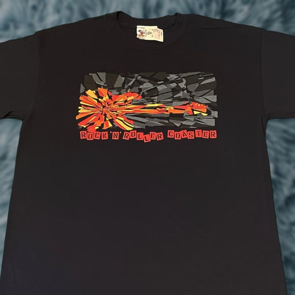 VINTAGE Disney Rock n Roller Coaster Theme Park Ride Shirt Men M Black 90s Mickey Mouse NYT Old Stock