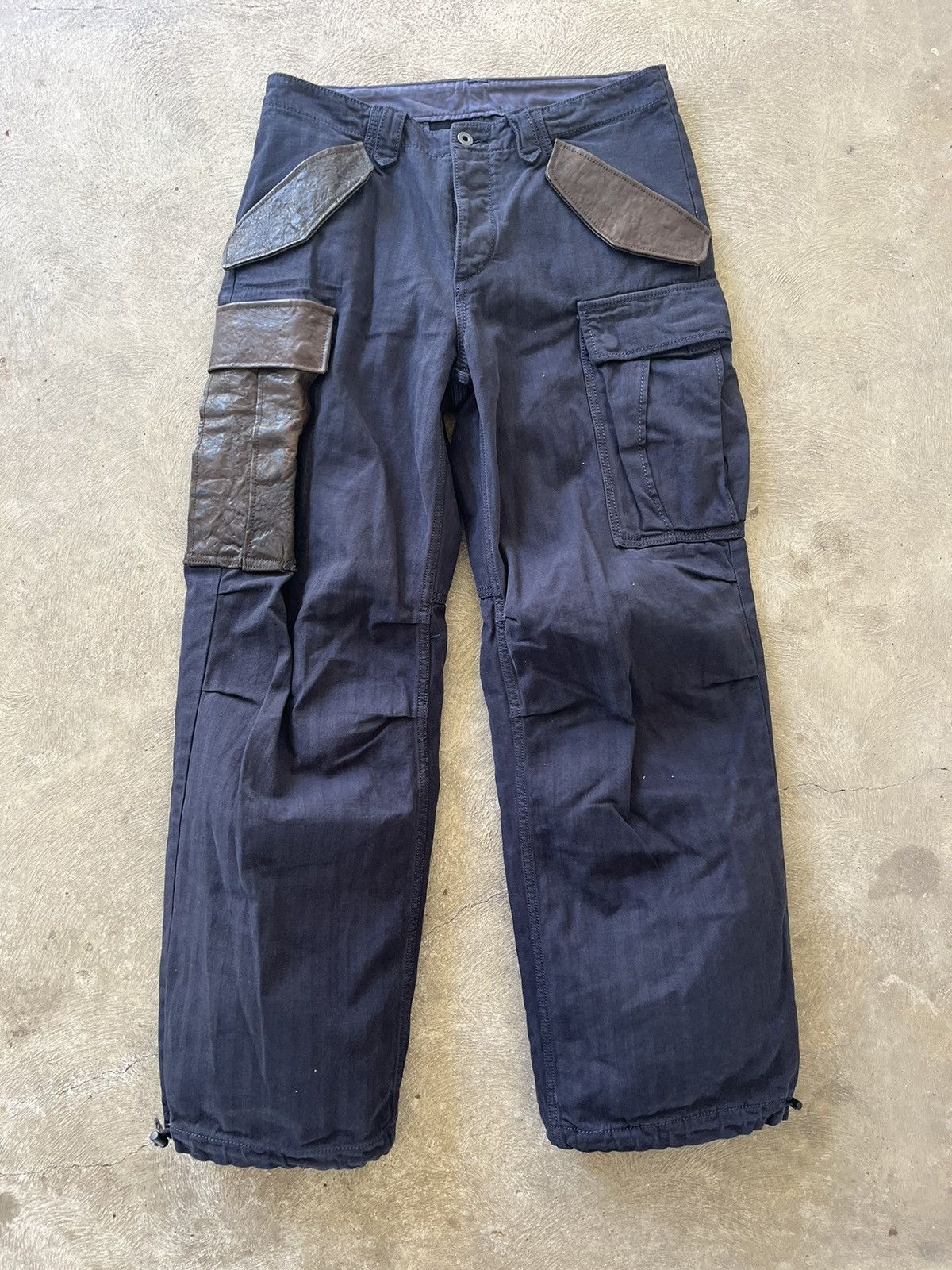 image of Isamu Katayama Backlash Aw11 Cow Leather Pocket Cargo Pants in Navy, Men's (Size 33)