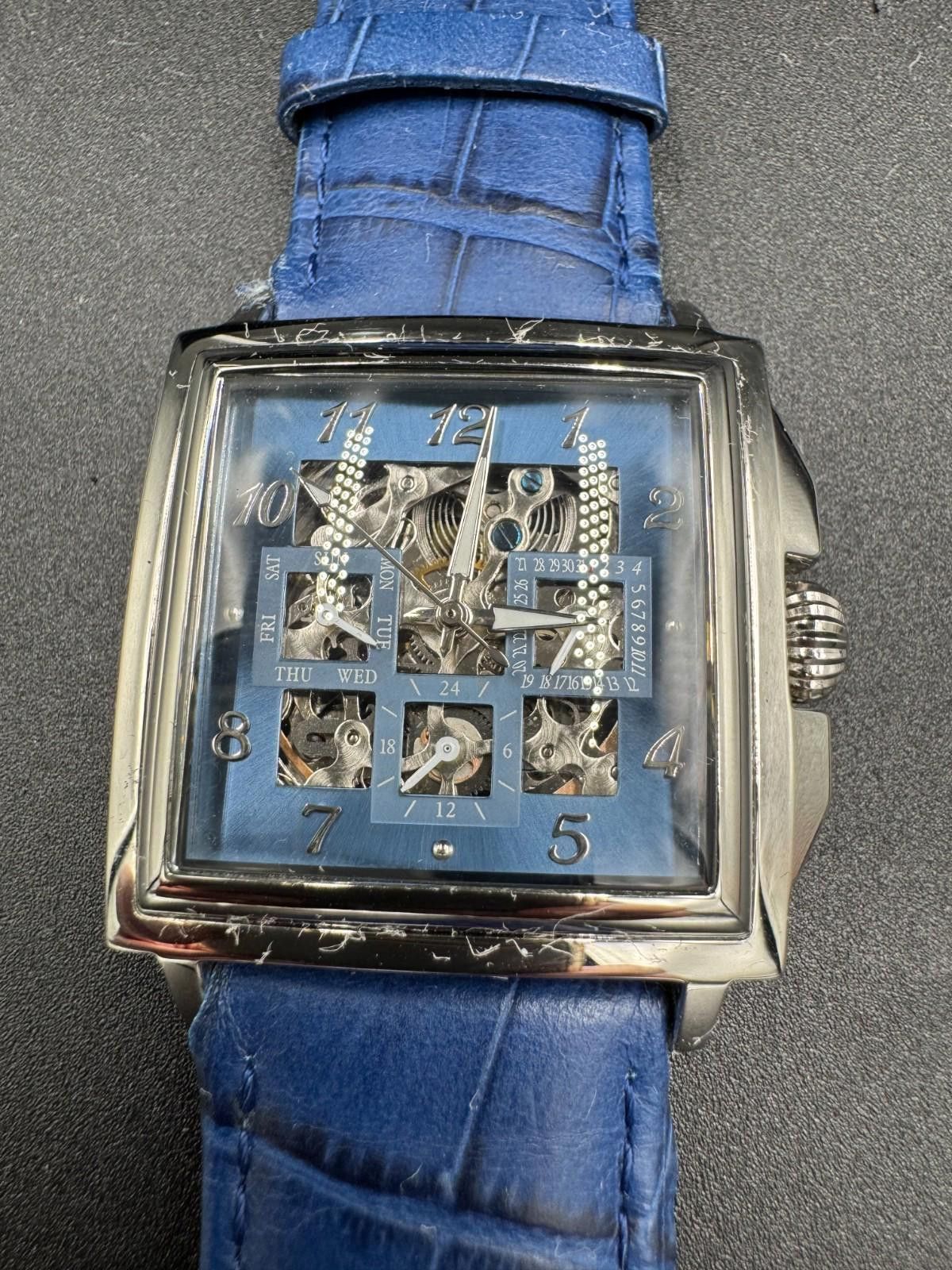 Other 38mm Square SLVR/BLUE Auto Day Date 24-hour Blue Strap LOUIE Size ONE SIZE - 7 Thumbnail