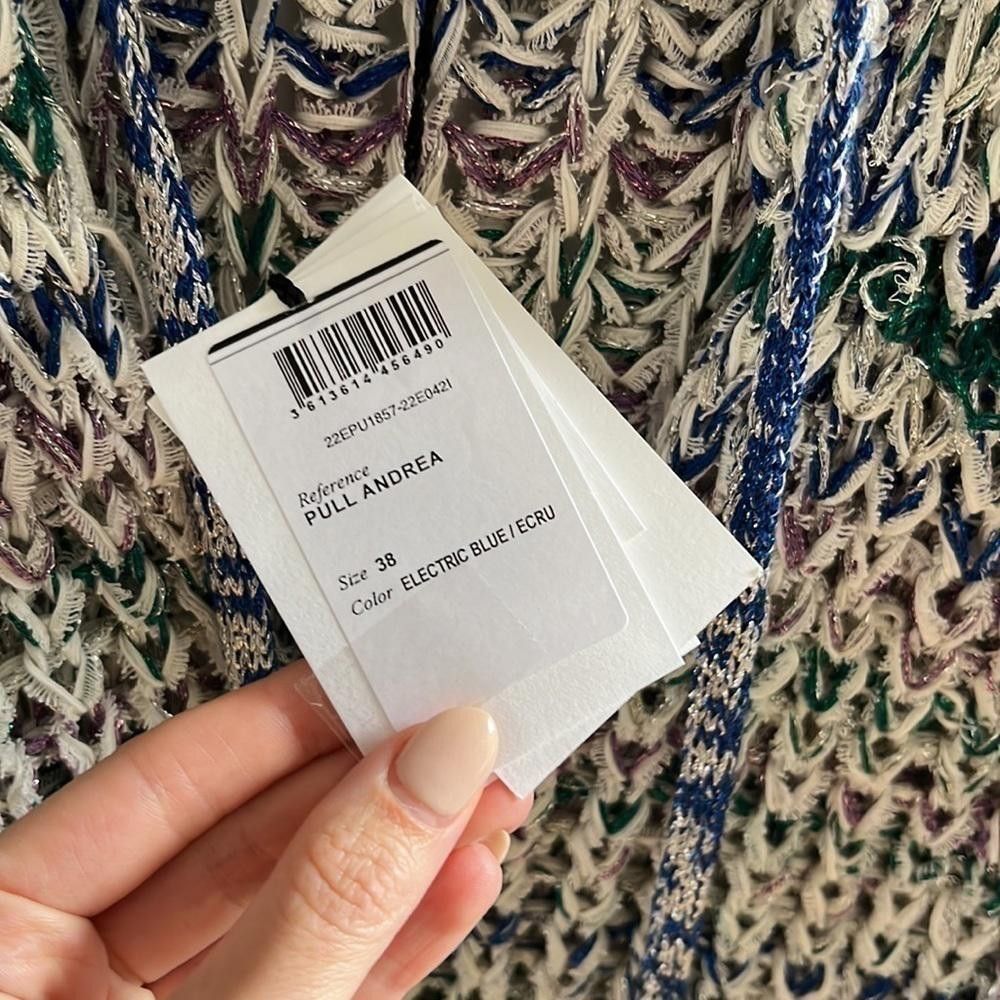 Isabel Marant $935 Isabel Marant Women Blue Metallic Knit Tie-Neck Sweater Size XS / US 0-2 / IT 36-38 - 6 Thumbnail