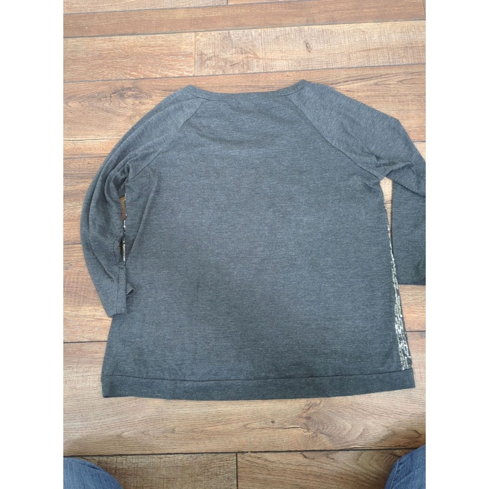 Vintage Eyelash Couture Shirt Gray Long Sleeve Sequin Front Pullover Large Women Size L / US 10 / IT 46 - 4 Thumbnail