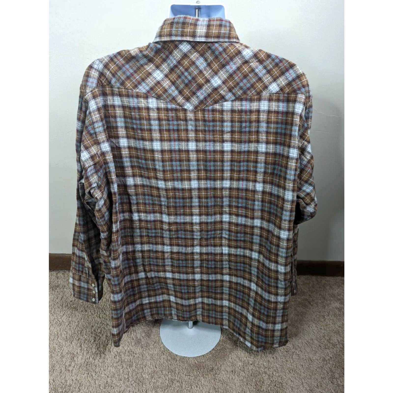 Wrangler VINTAGE Wrangler Western Flannel Shirt Pearl Snap Mens 3XL Long Sleeve Plaid Black Blue Cotton Blend Button-Up Shirt Cowboys Western L1S Mens Size US XXL / EU 58 / 5 - 3 Thumbnail