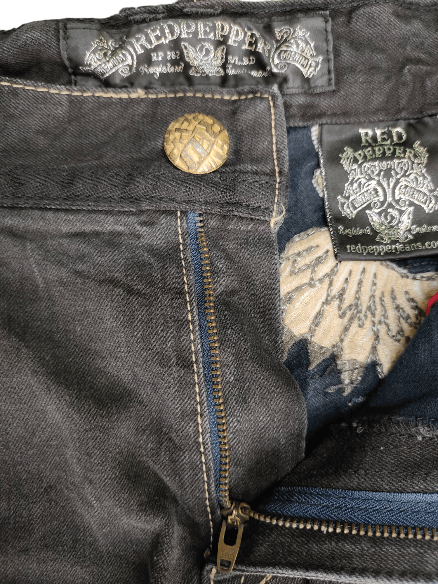 Vintage Red Pepper Wing & UK Flag Embroidered Denim Ed Hardy Y2k Size US 36 / EU 52 - 18 Thumbnail